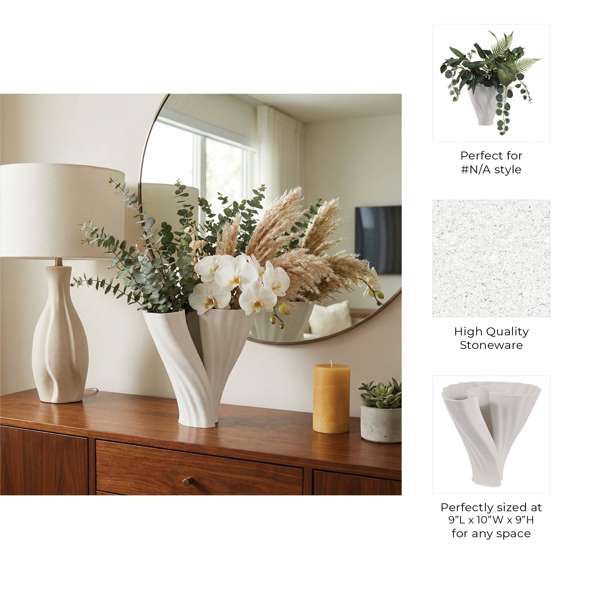 9" Spire Short And Wide 3d Printed Vase, White Vases and Jars| Sagebrook Home
