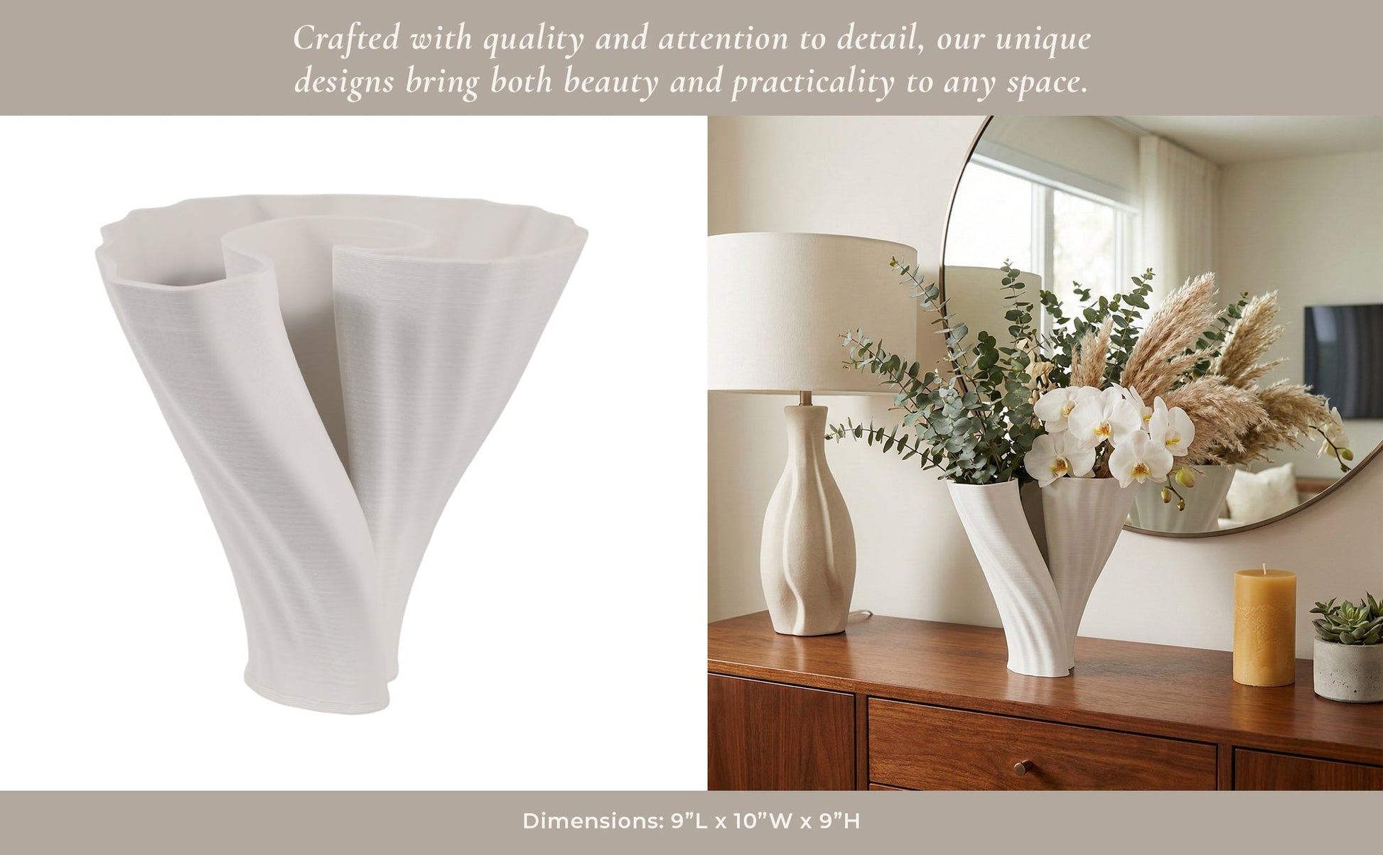 9" Spire Short And Wide 3d Printed Vase, White Vases and Jars| Sagebrook Home