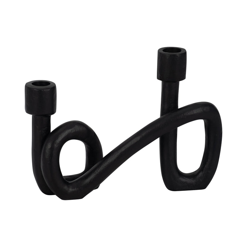 9" Swirled 2 Taper Candleholder, Black - Al Rugaib Furniture