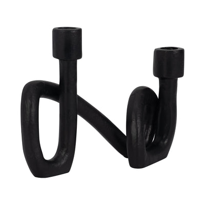 9" Swirled 2 Taper Candleholder, Black - Al Rugaib Furniture