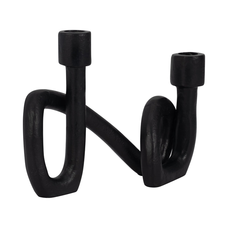 9" Swirled 2 Taper Candleholder, Black - Al Rugaib Furniture