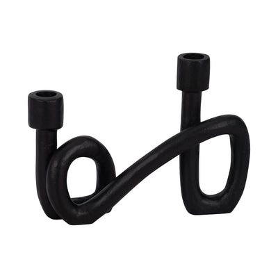 9" Swirled 2 Taper Candleholder, Black - Al Rugaib Furniture