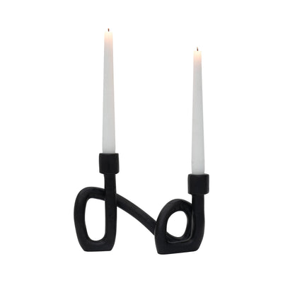 9" Swirled 2 Taper Candleholder, Black - Al Rugaib Furniture
