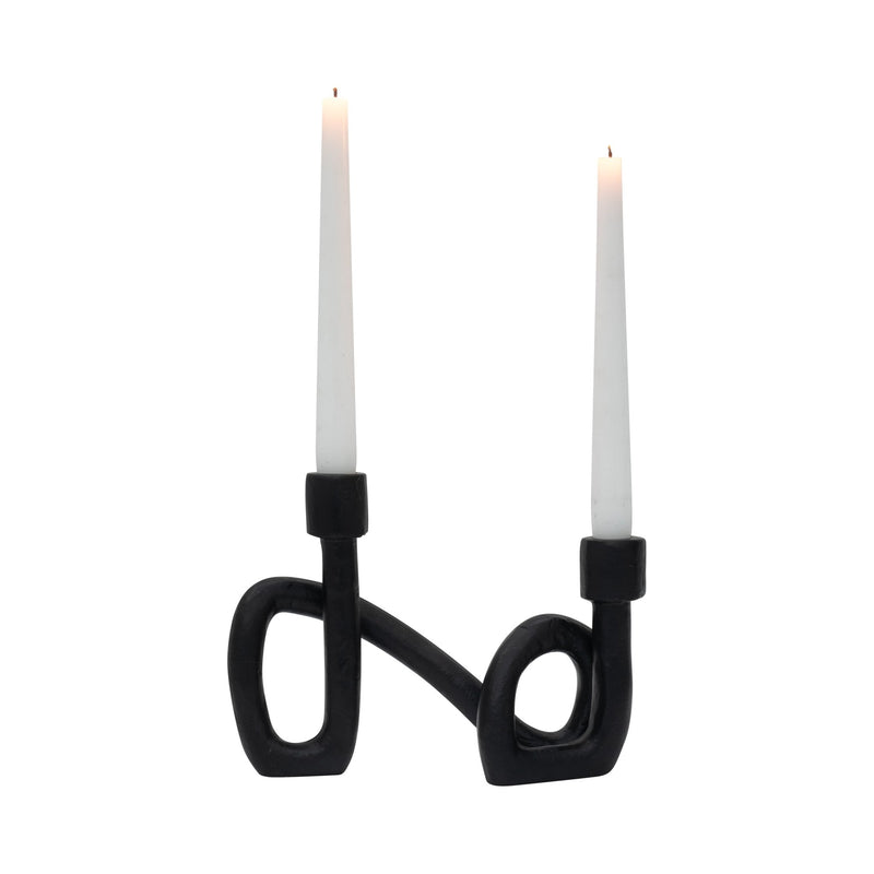 9" Swirled 2 Taper Candleholder, Black - Al Rugaib Furniture