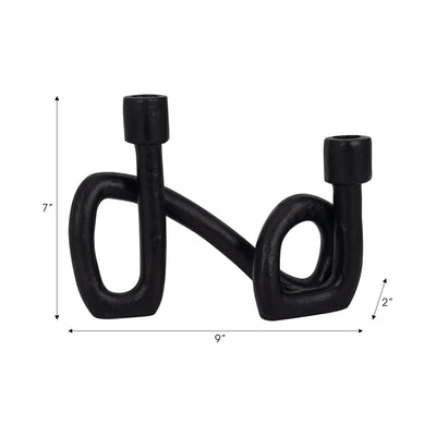 9" Swirled 2 Taper Candleholder, Black - Al Rugaib Furniture