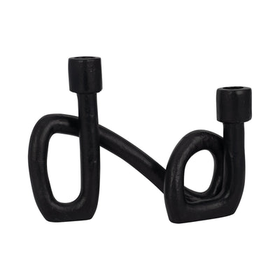 9" Swirled 2 Taper Candleholder, Black - Al Rugaib Furniture