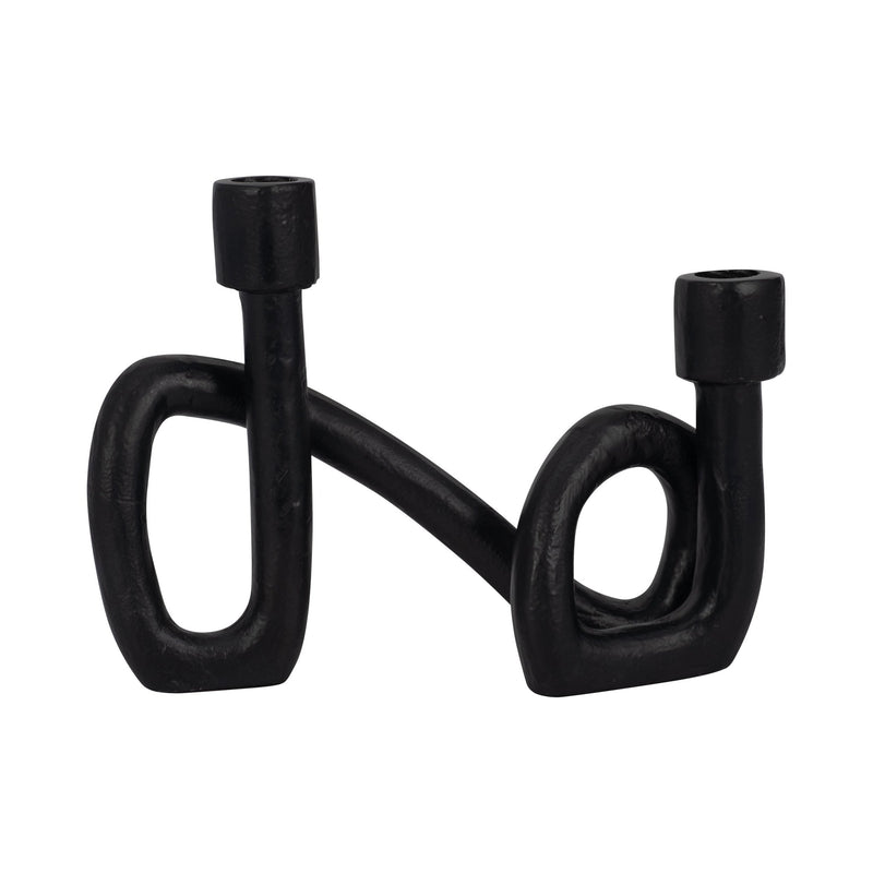 9" Swirled 2 Taper Candleholder, Black - Al Rugaib Furniture