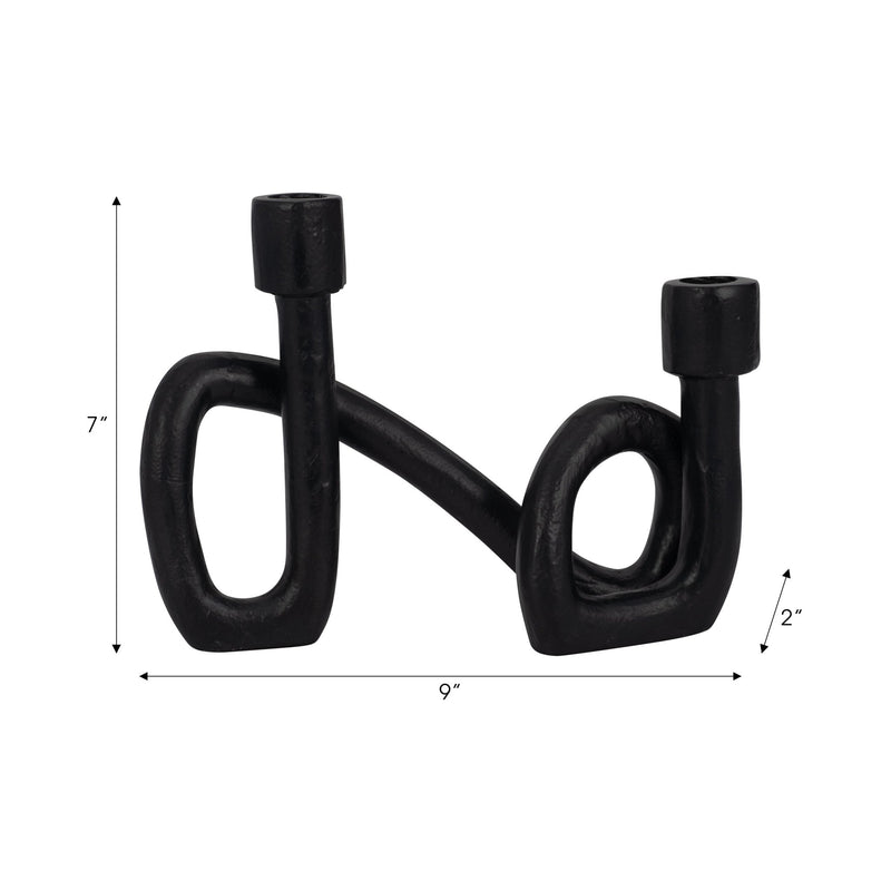 9" Swirled 2 Taper Candleholder, Black - Al Rugaib Furniture
