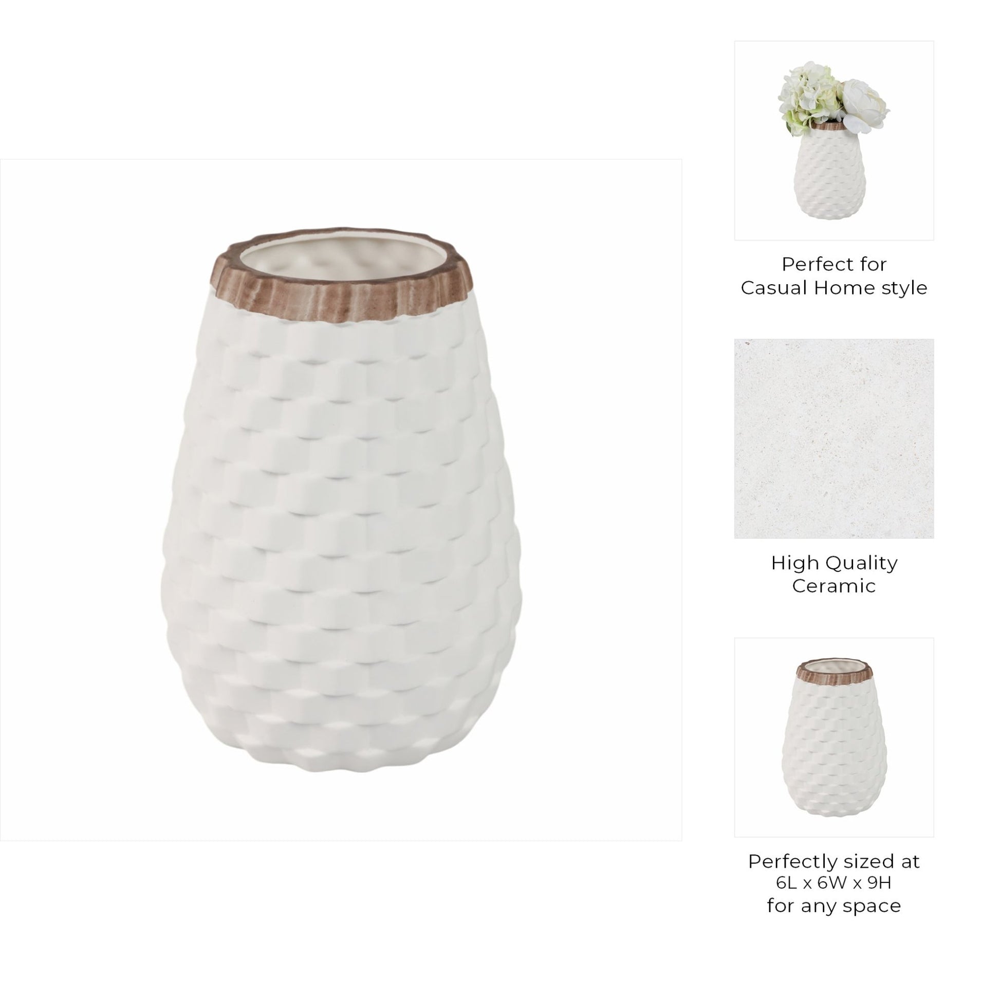9" Textured Vase, White Vases and Jars| Sagebrook Home