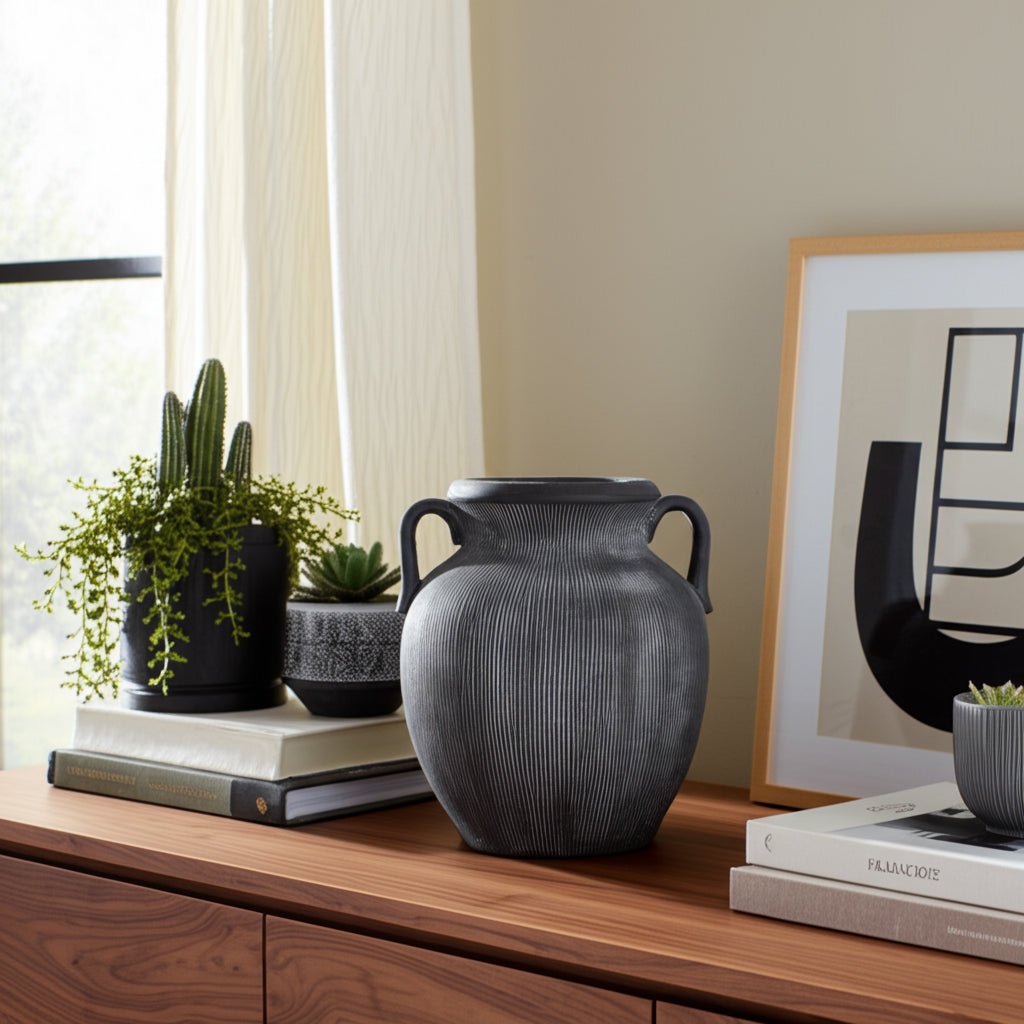 9" Weathered Jug With Handles, Black Vases and Jars| Sagebrook Home