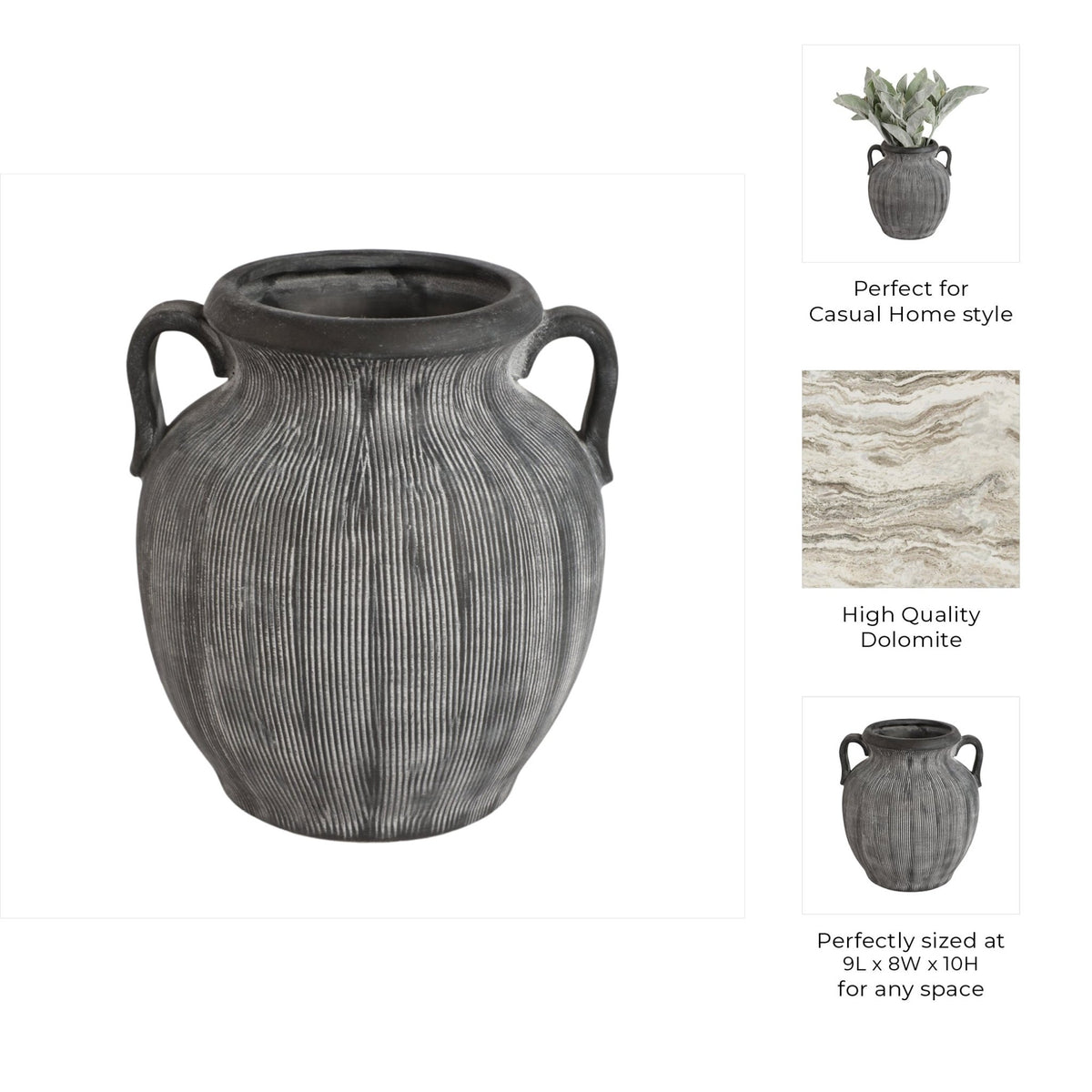 9" Weathered Jug With Handles, Black Vases and Jars| Sagebrook Home