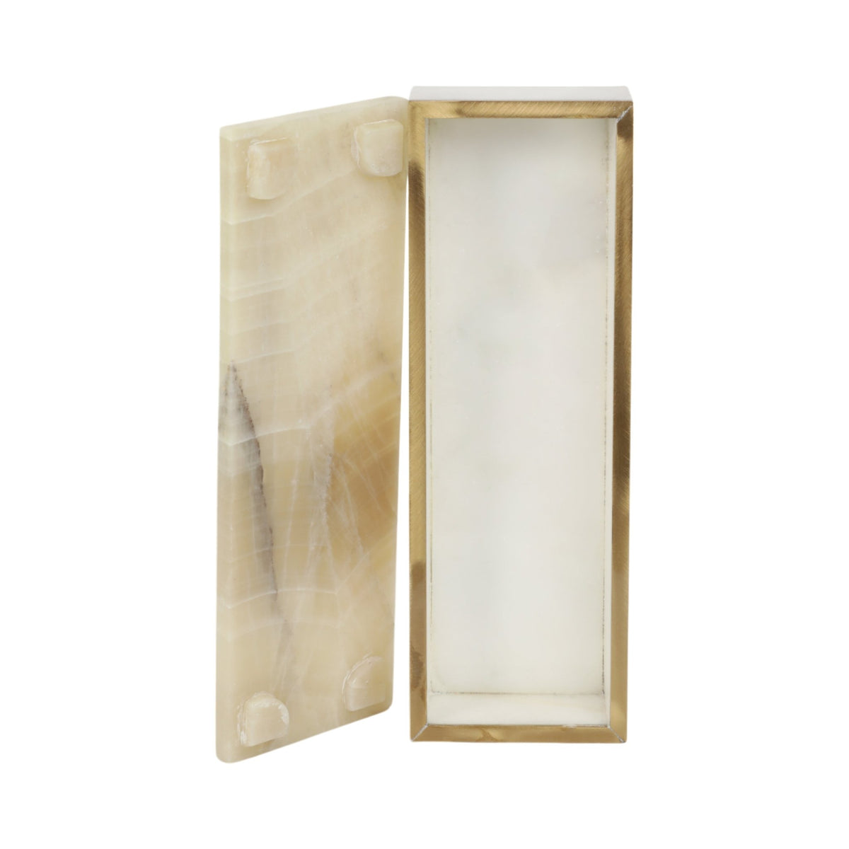 9" White Onyx And Brass Box Table Decors| Sagebrook Home