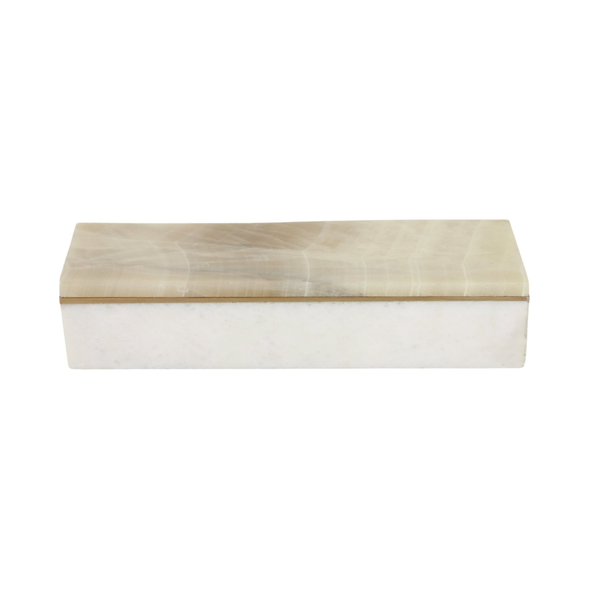 9" White Onyx And Brass Box Table Decors| Sagebrook Home