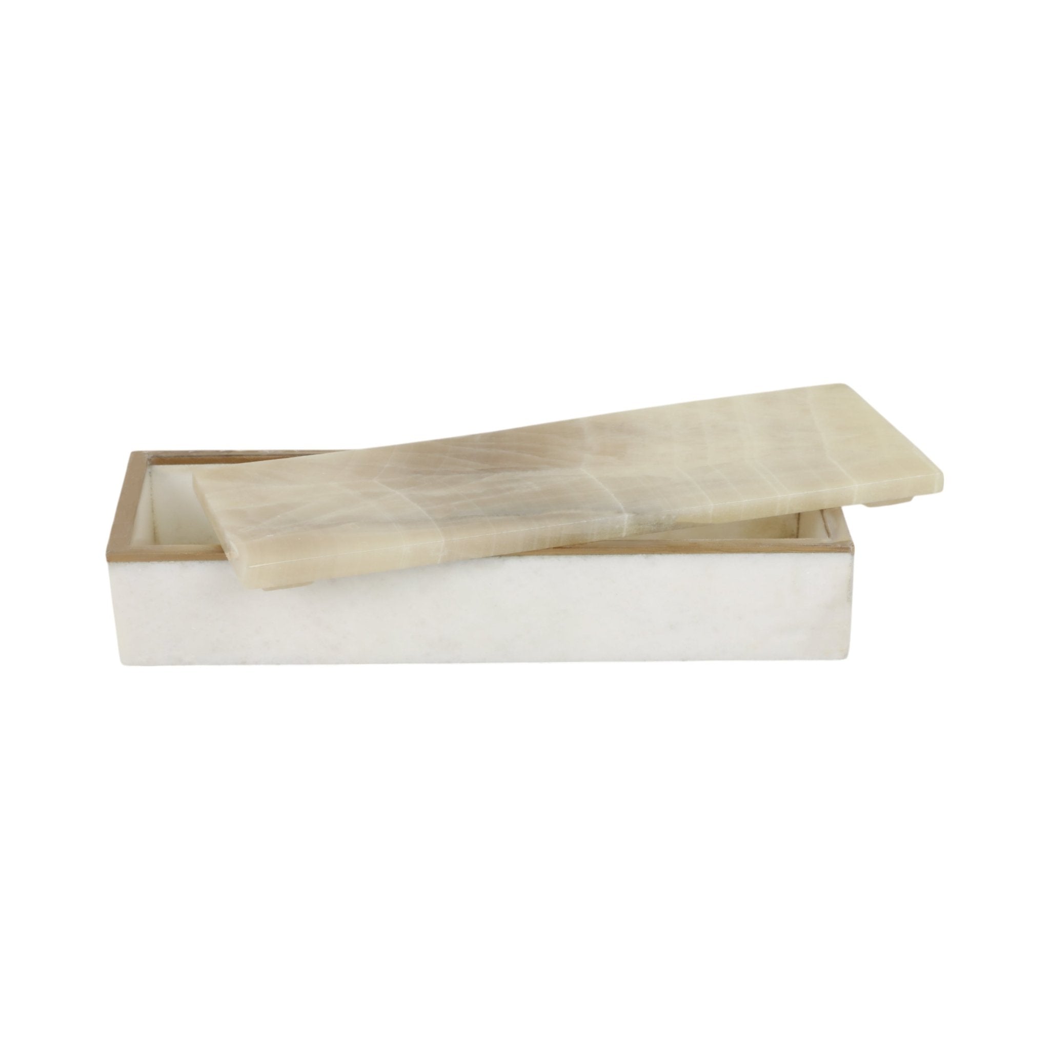 9" White Onyx And Brass Box Table Decors| Sagebrook Home