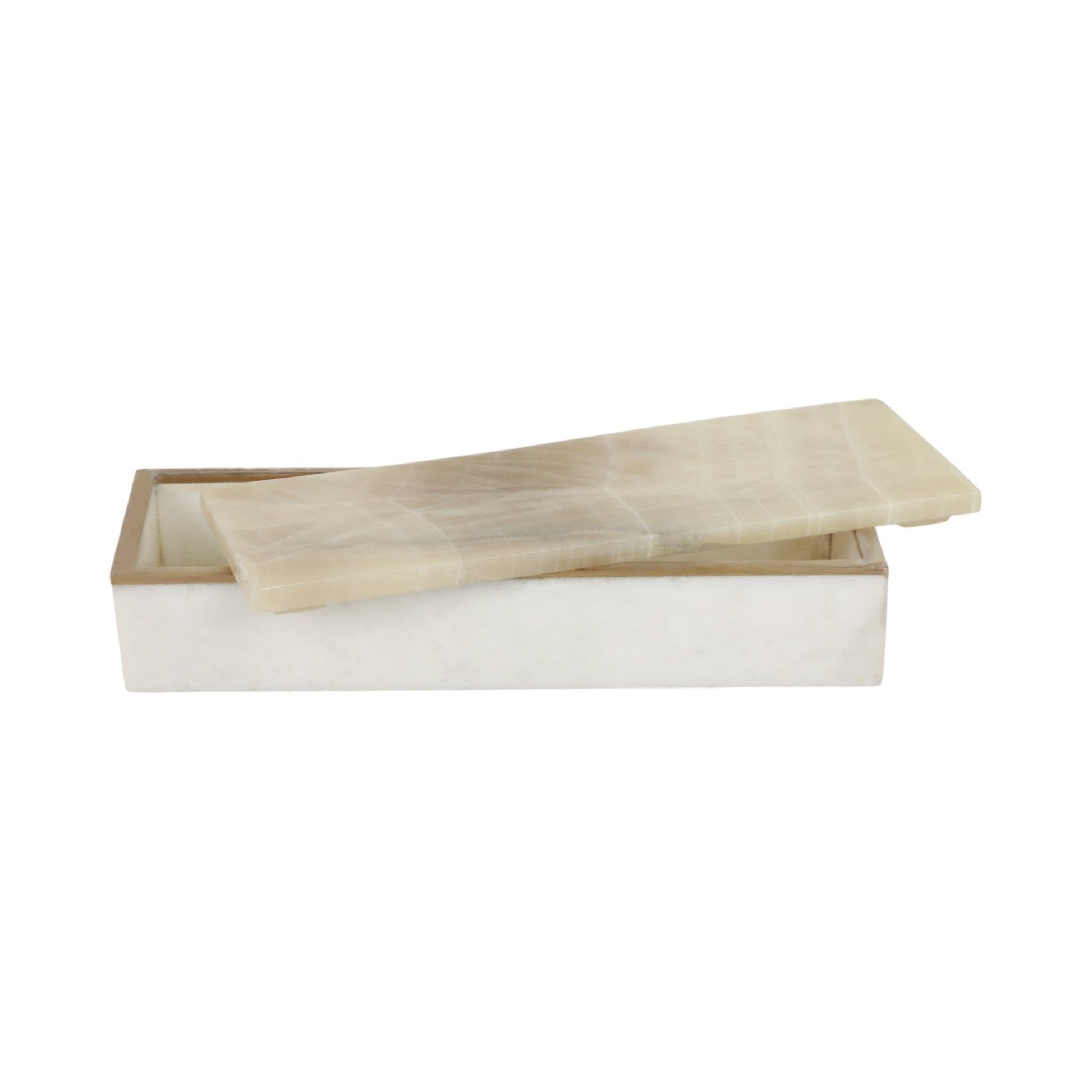 9" White Onyx And Brass Box Table Decors| Sagebrook Home