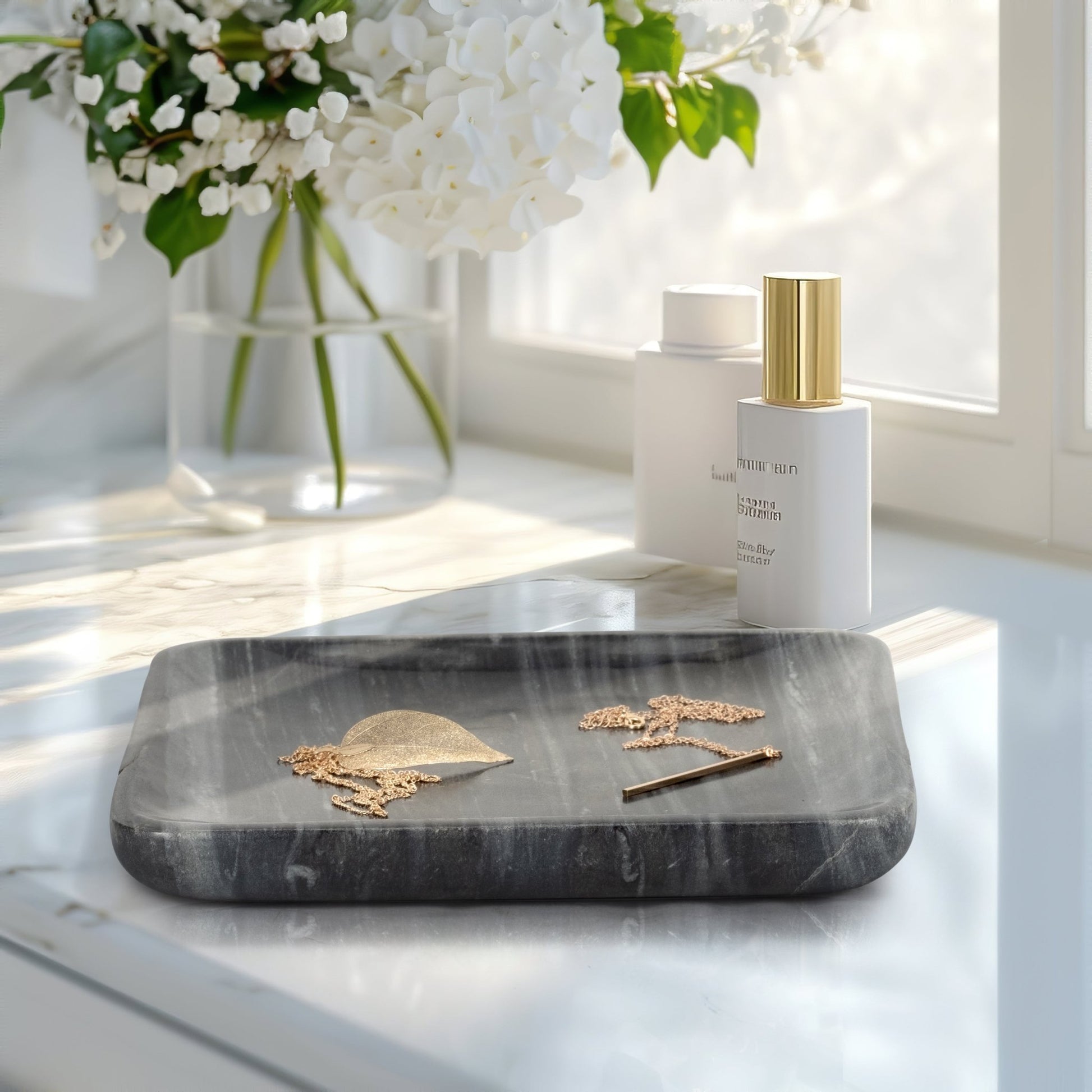 9" ZARRA GREY MARBLE TRINKET TRAY Table Decors| Sagebrook Home