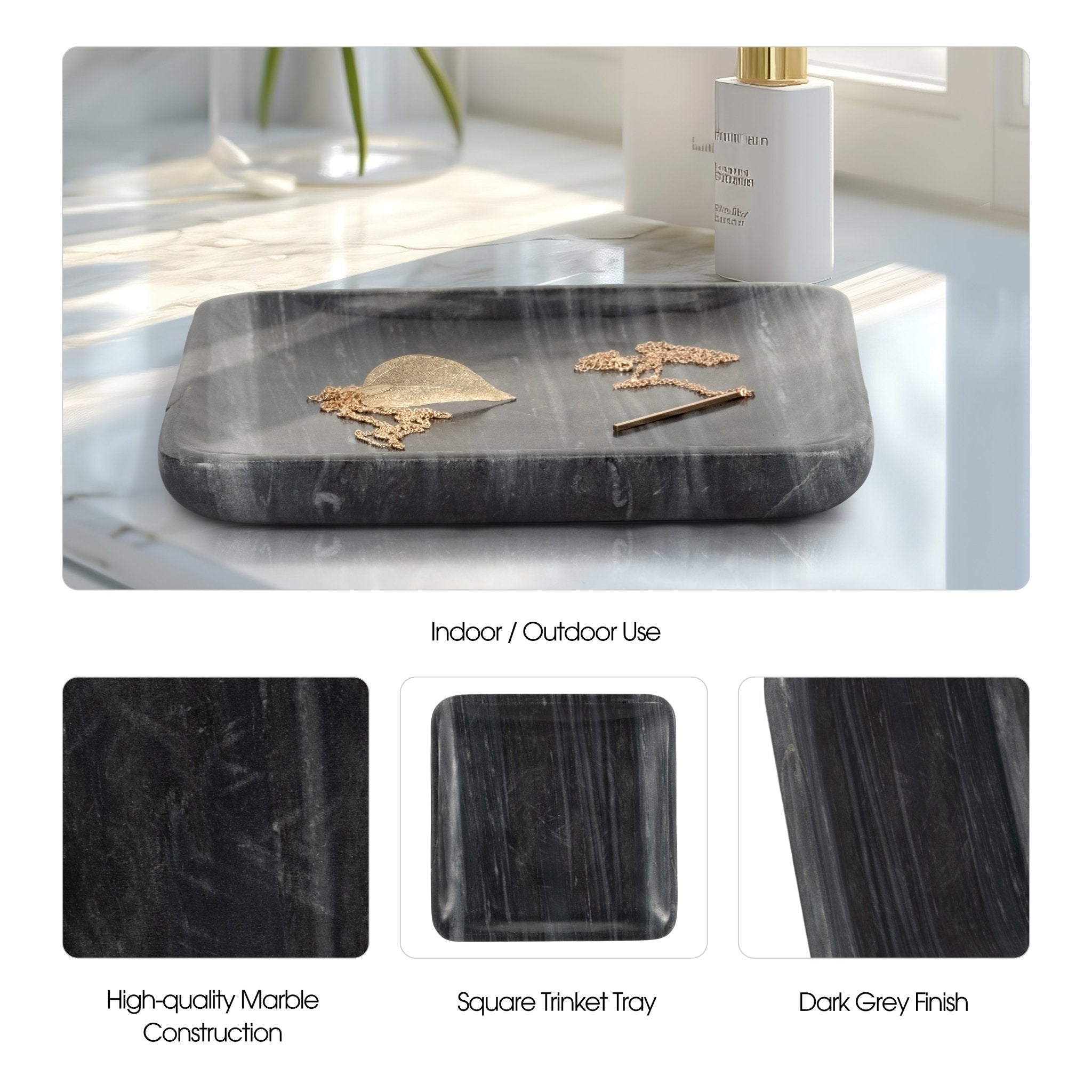 9" ZARRA GREY MARBLE TRINKET TRAY Table Decors| Sagebrook Home