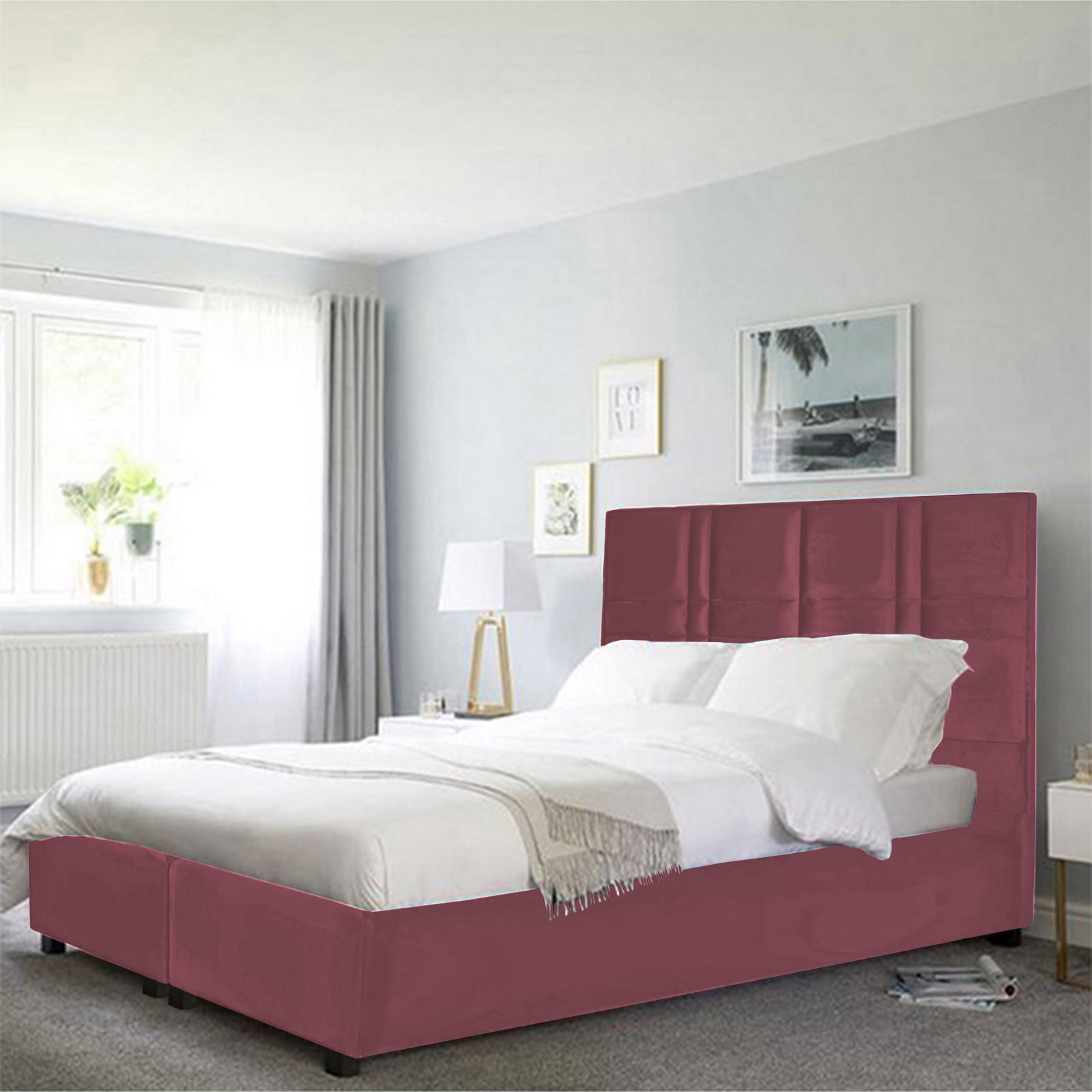 In House | Janawa Bed Frame Velvet Dark Pink 200x180