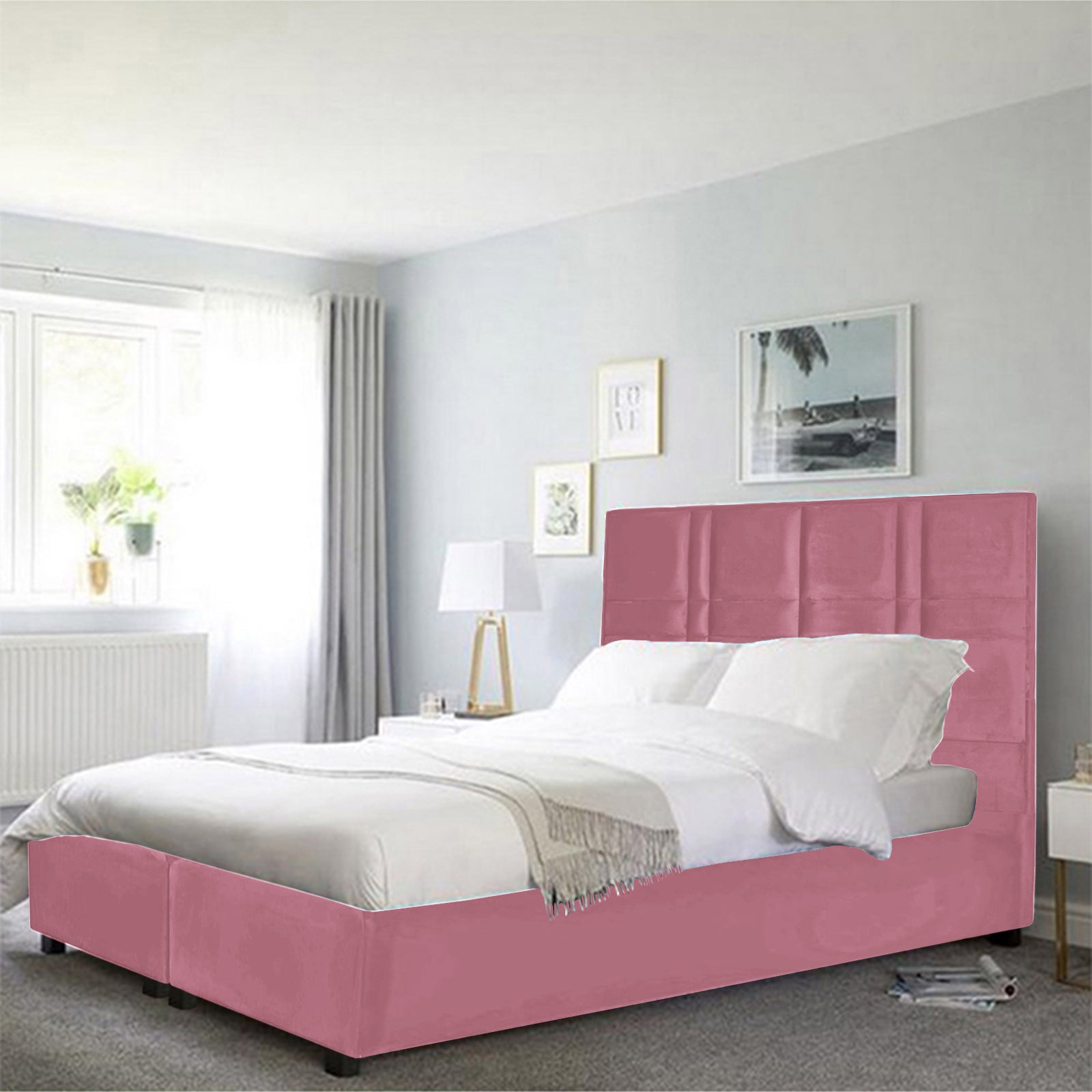 In House | Janawa Bed Frame Velvet Light Pink 200x180