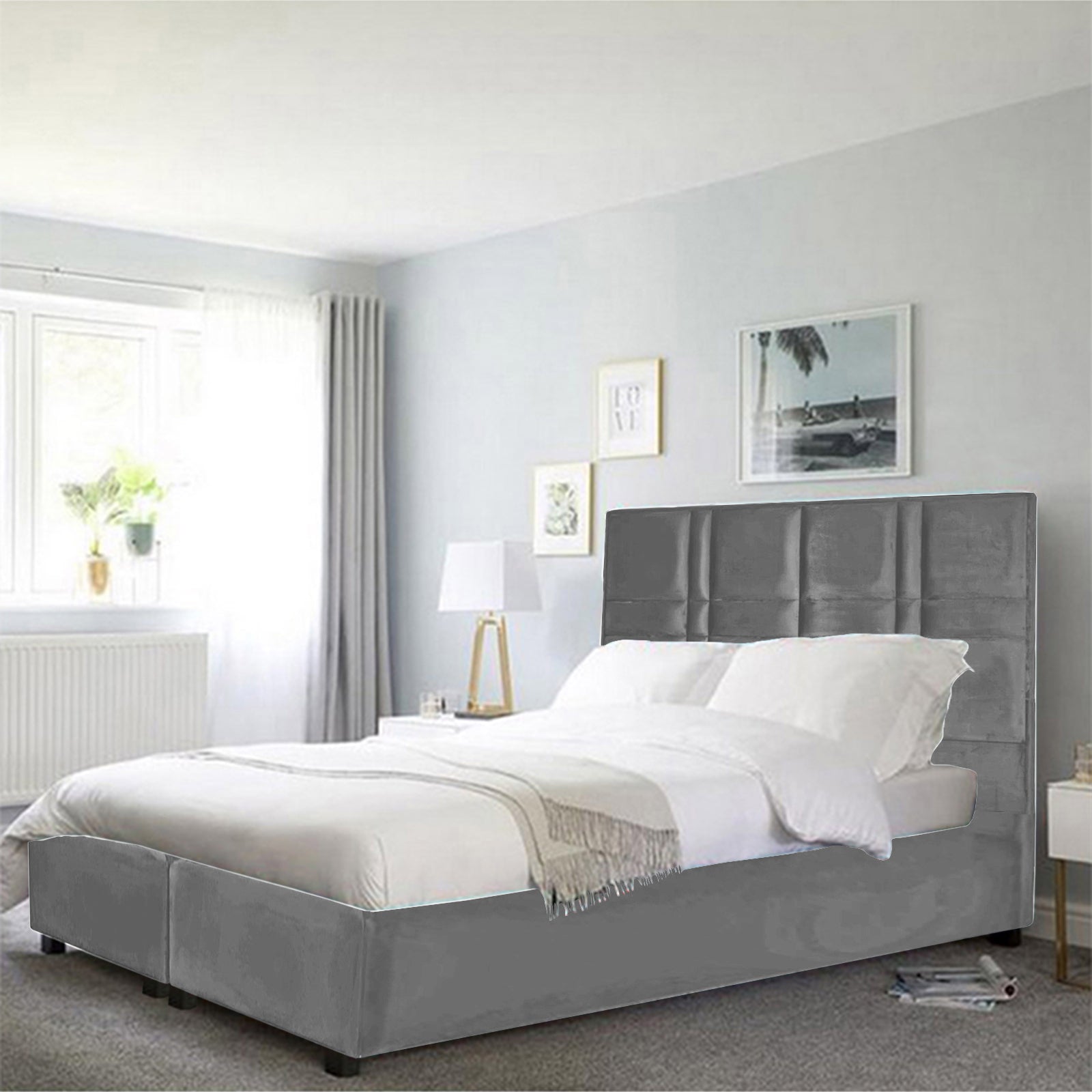 In House | Alex Bed Frame Velvet Grey 200x200