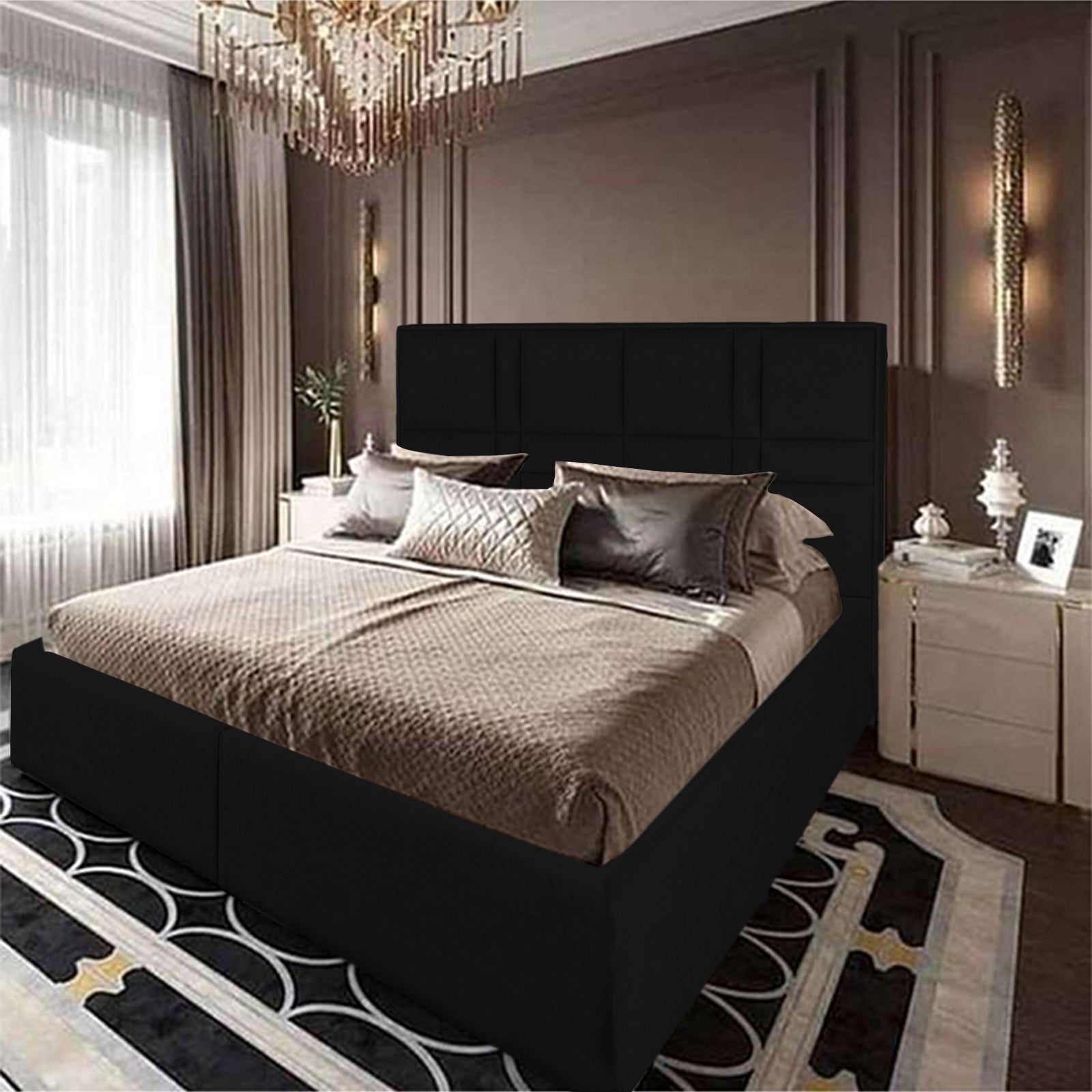 In House | Janawa Bed Frame Velvet Black 200x140