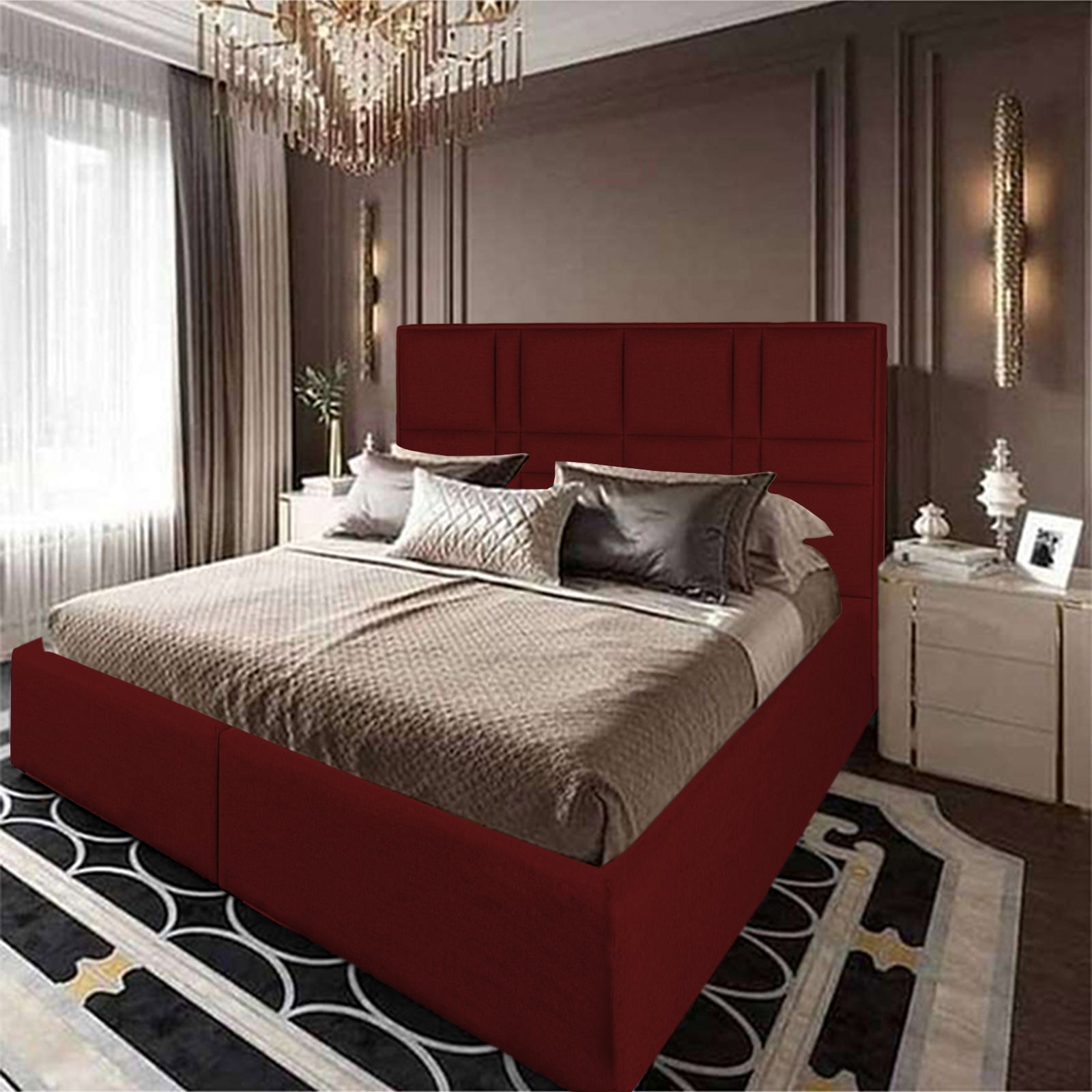 In House | Janawa Bed Frame Velvet Burgundy 200x140