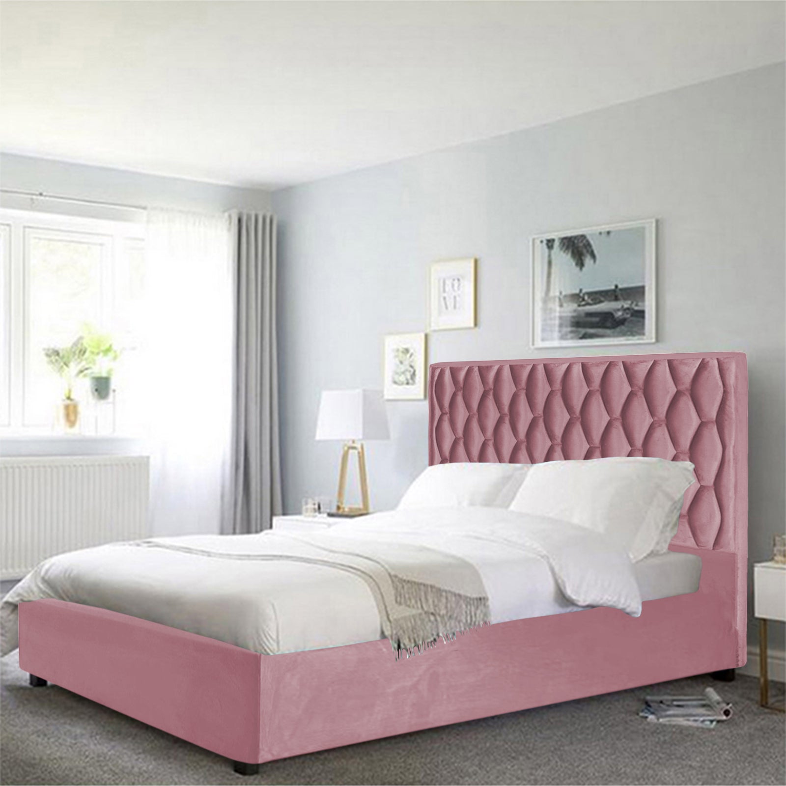 In House | Taj Mahal Bed Frame Velvet Light Pink 200x200