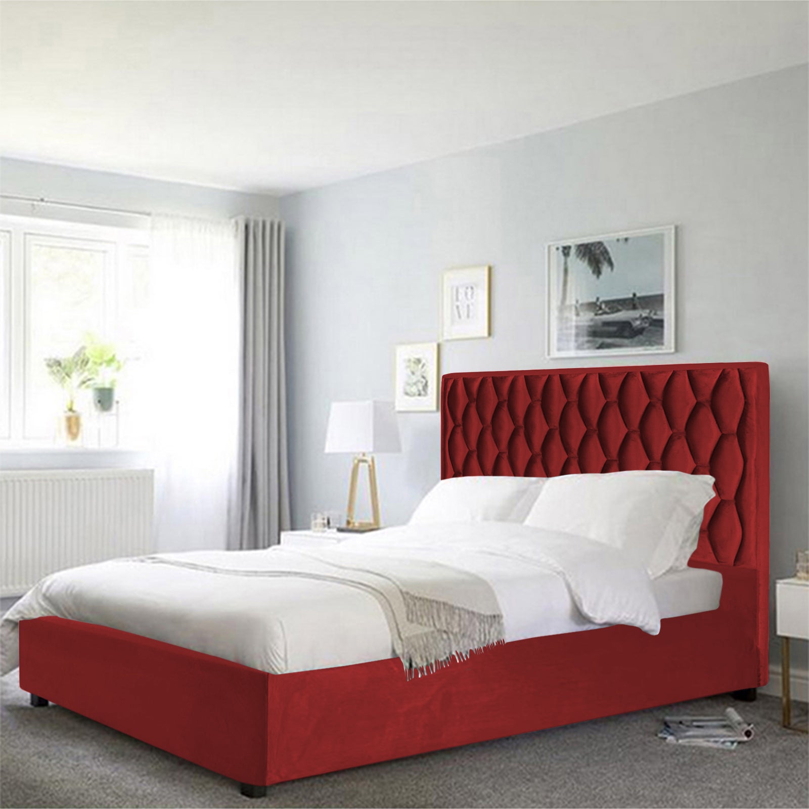 In House | Taj Mahal Bed Frame Velvet Burgundy 200x200