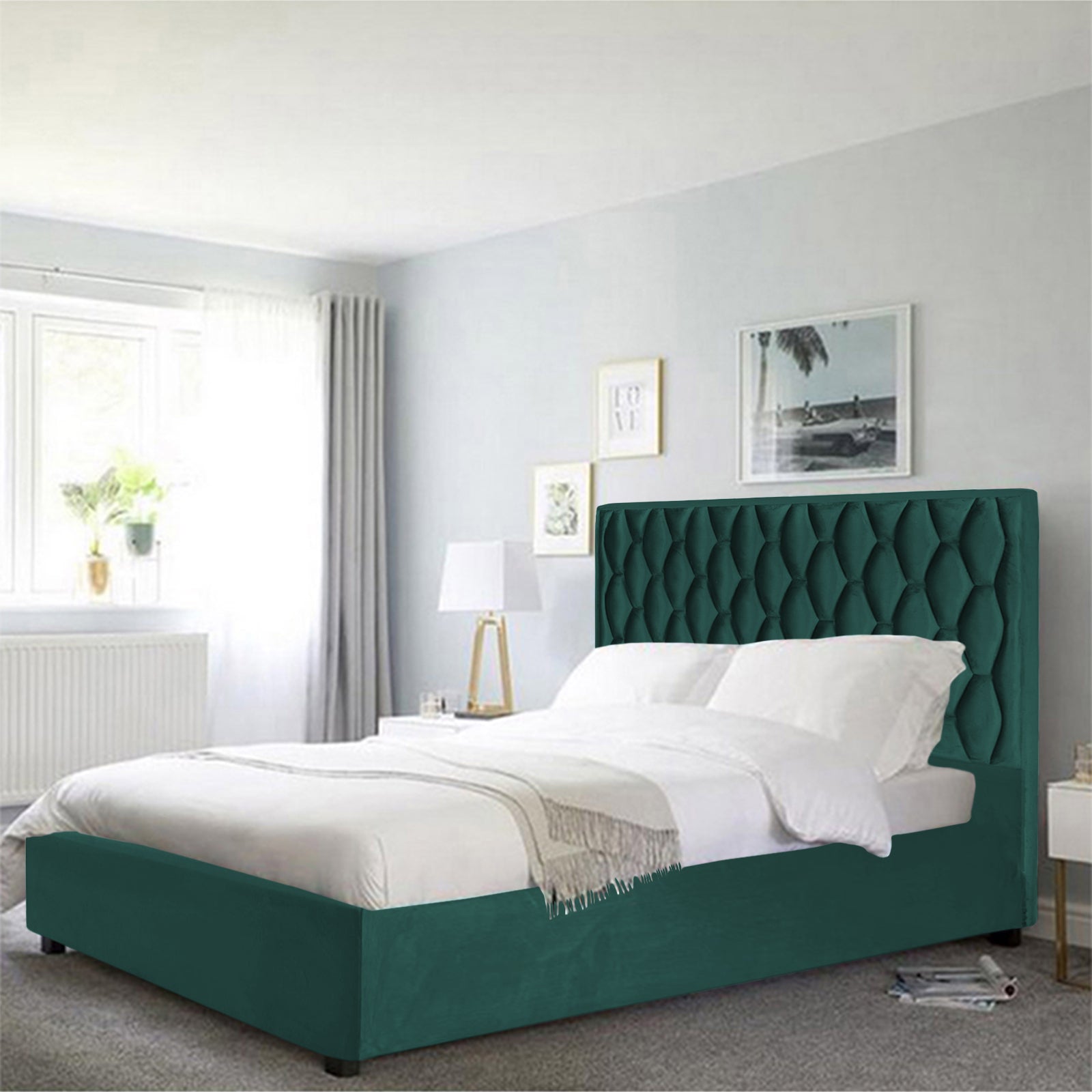 In House | Alex Bed Frame Velvet Dark Green 200x120