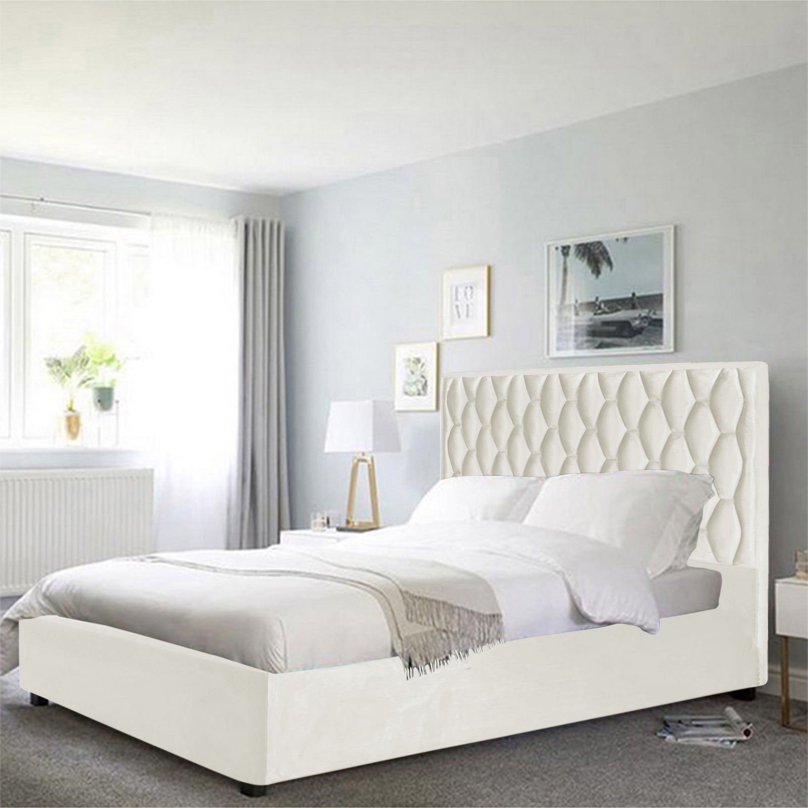 In House | Alex Bed Frame Velvet Ivory 200x150
