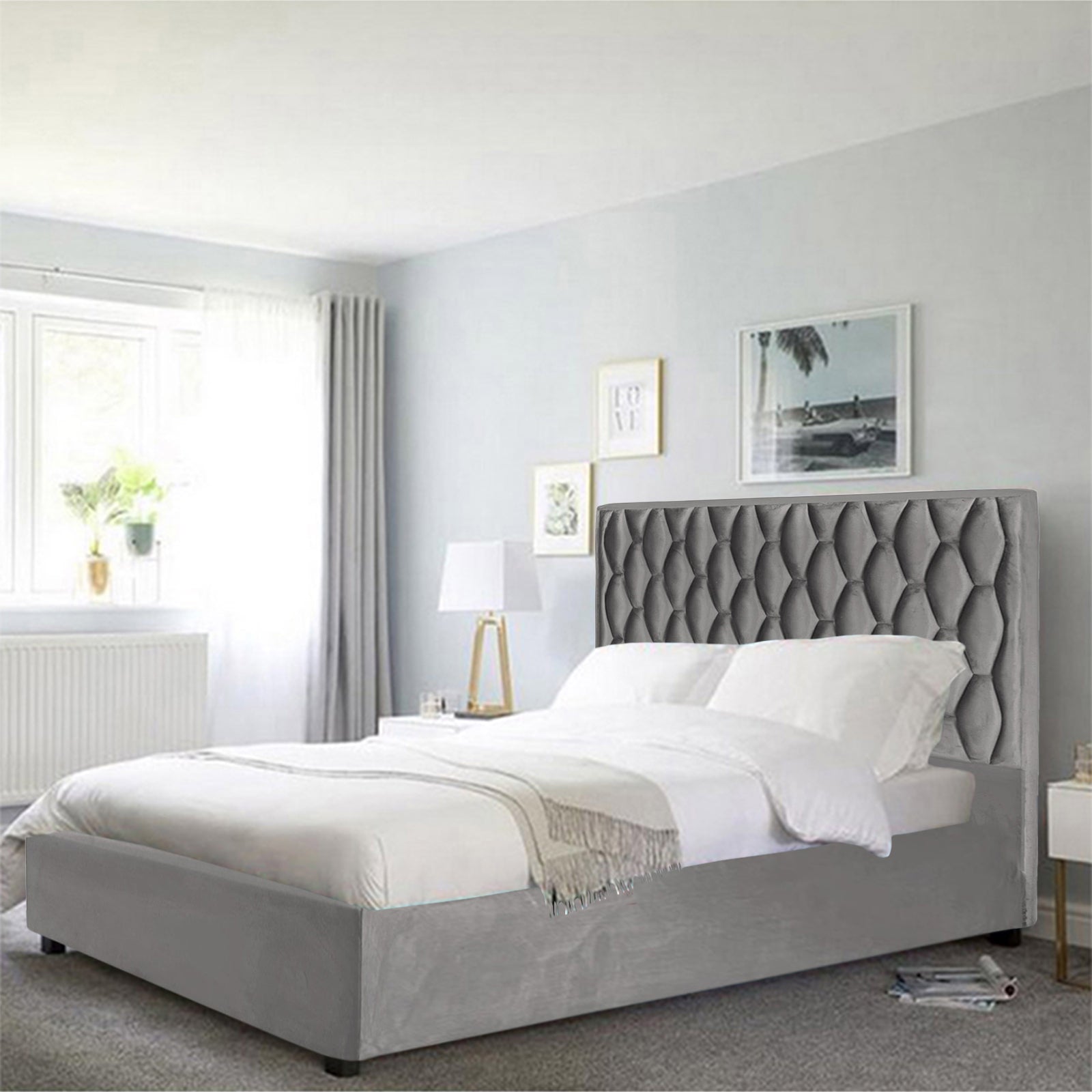 In House | Taj Mahal Bed Frame Velvet Grey 200x200
