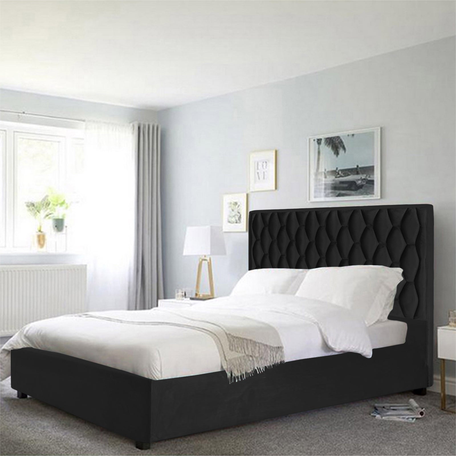 In House | Alex Bed Frame Velvet Black 200x90