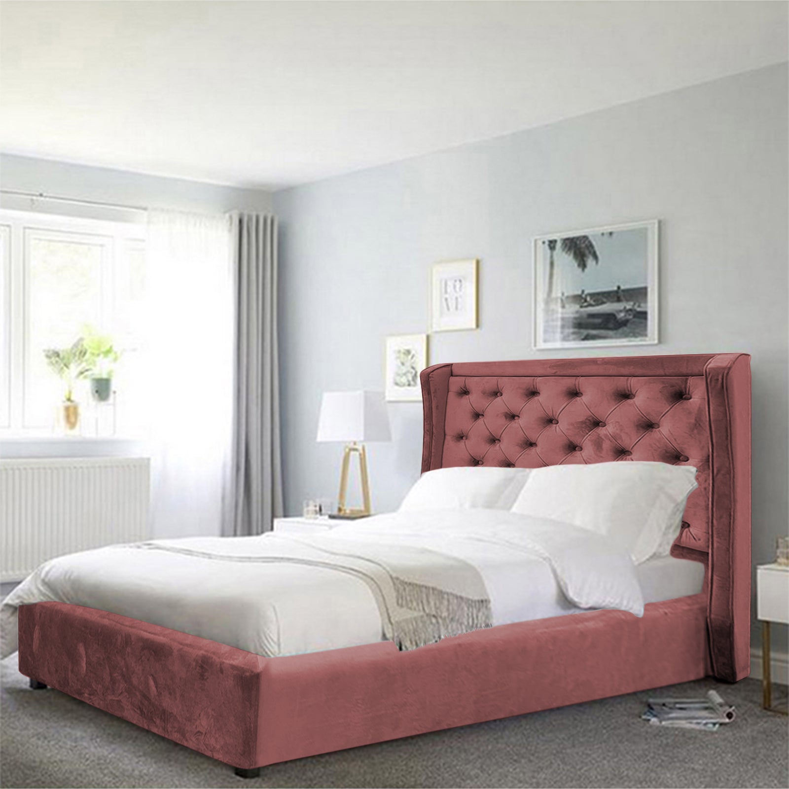 In House | Taj Mahal Bed Frame Velvet Dark Pink 200x150