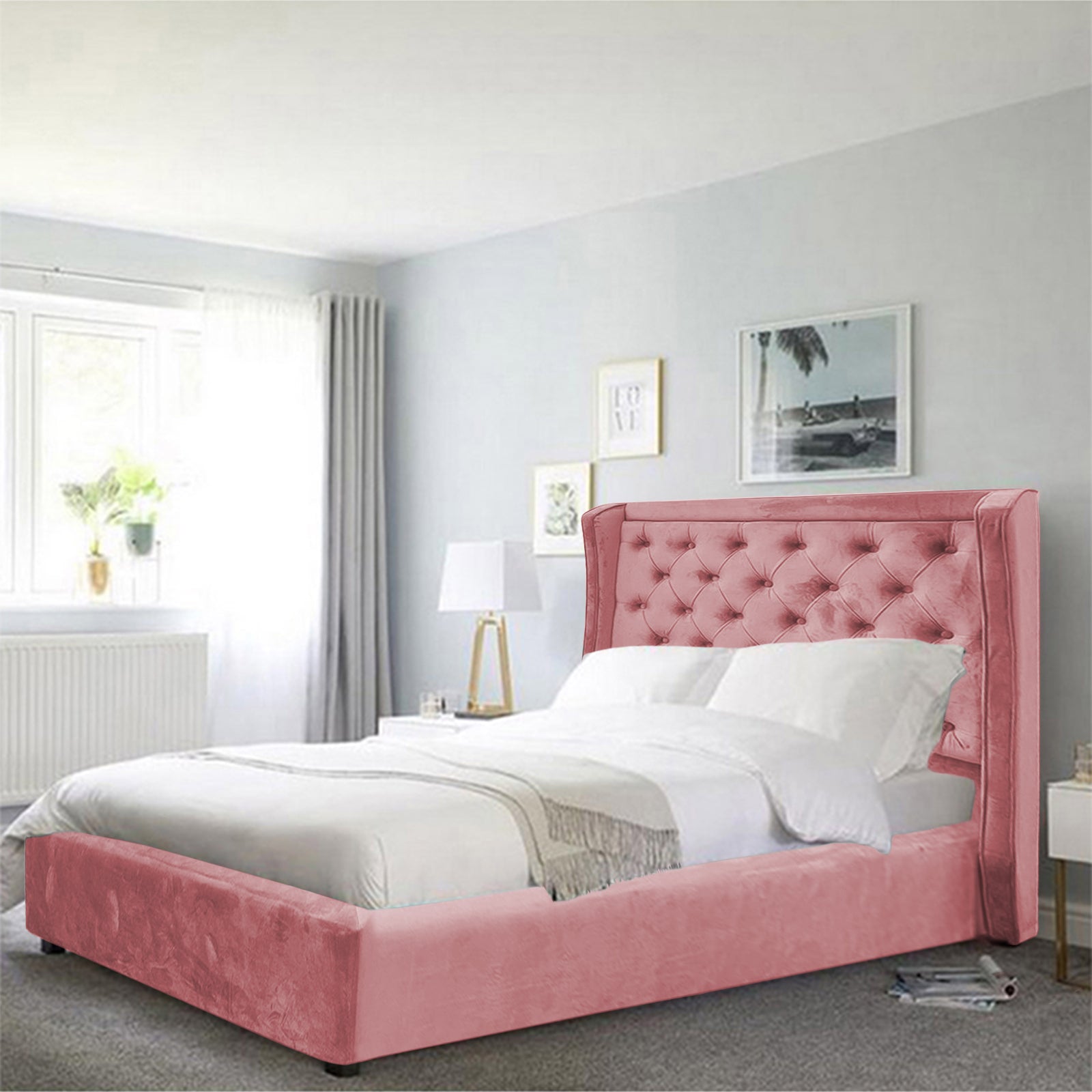 In House | Taj Mahal Bed Frame Velvet Light Pink 200x90