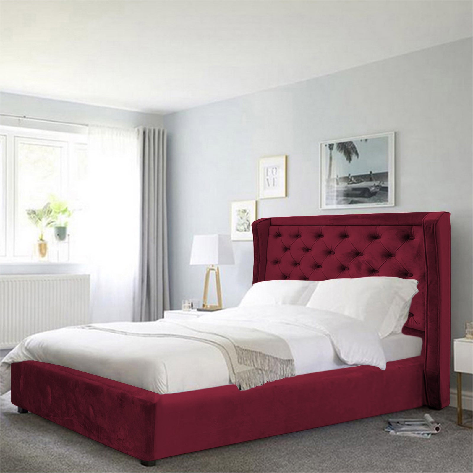 In House | Taj Mahal Bed Frame Velvet Burgundy 200x90
