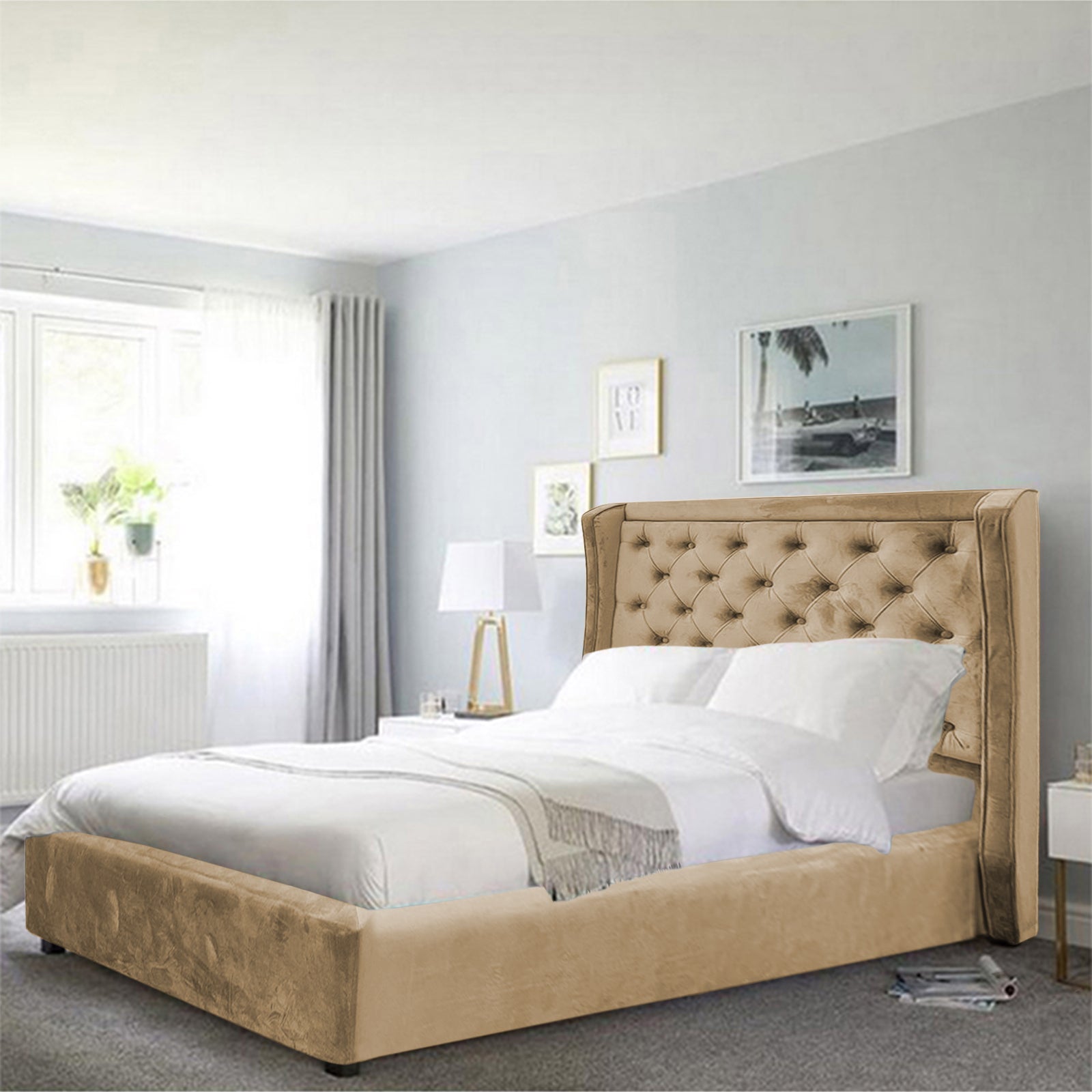 In House | Taj Mahal Bed Frame Velvet Ivory 200x90