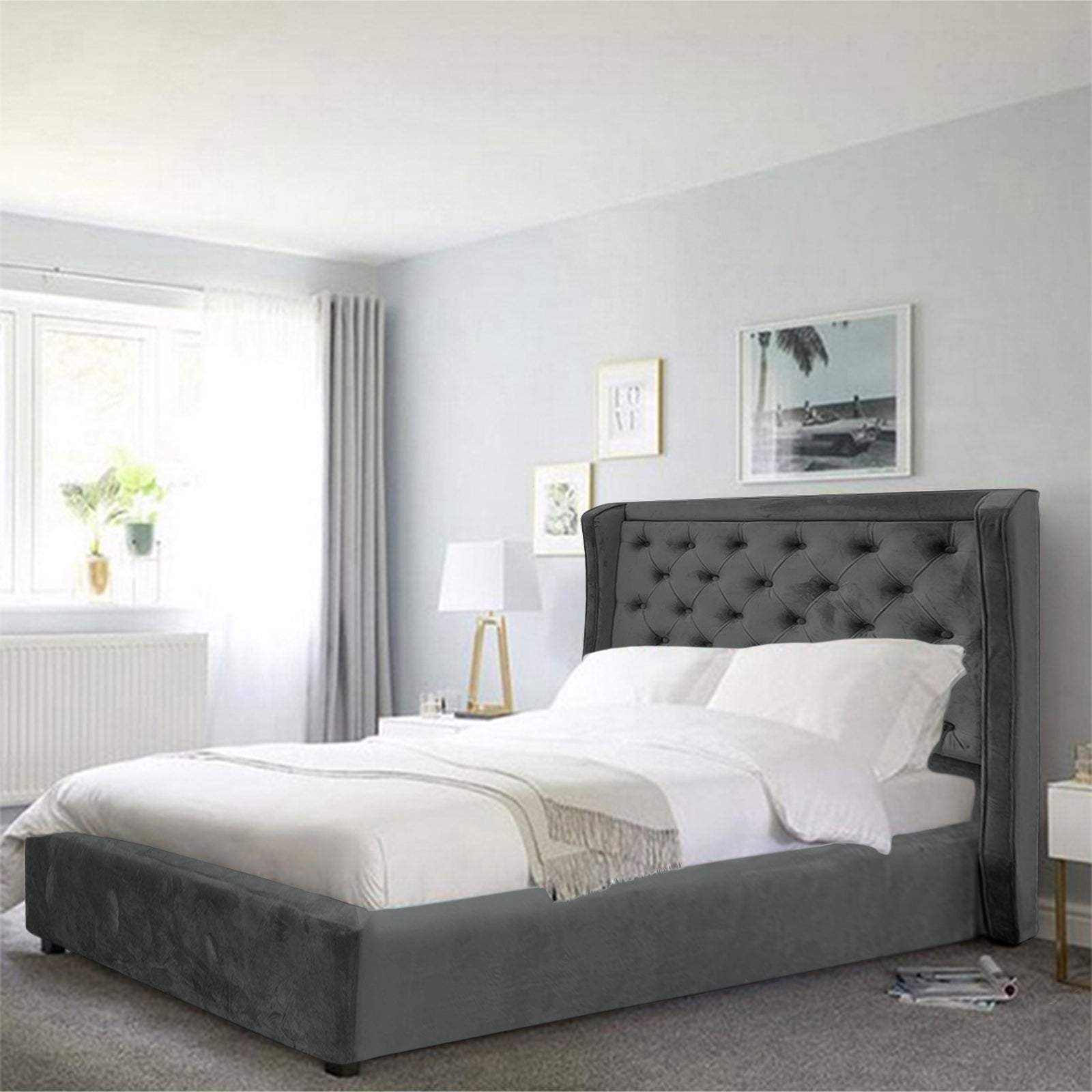 In House | Taj Mahal Bed Frame Velvet Dark Grey 200x100