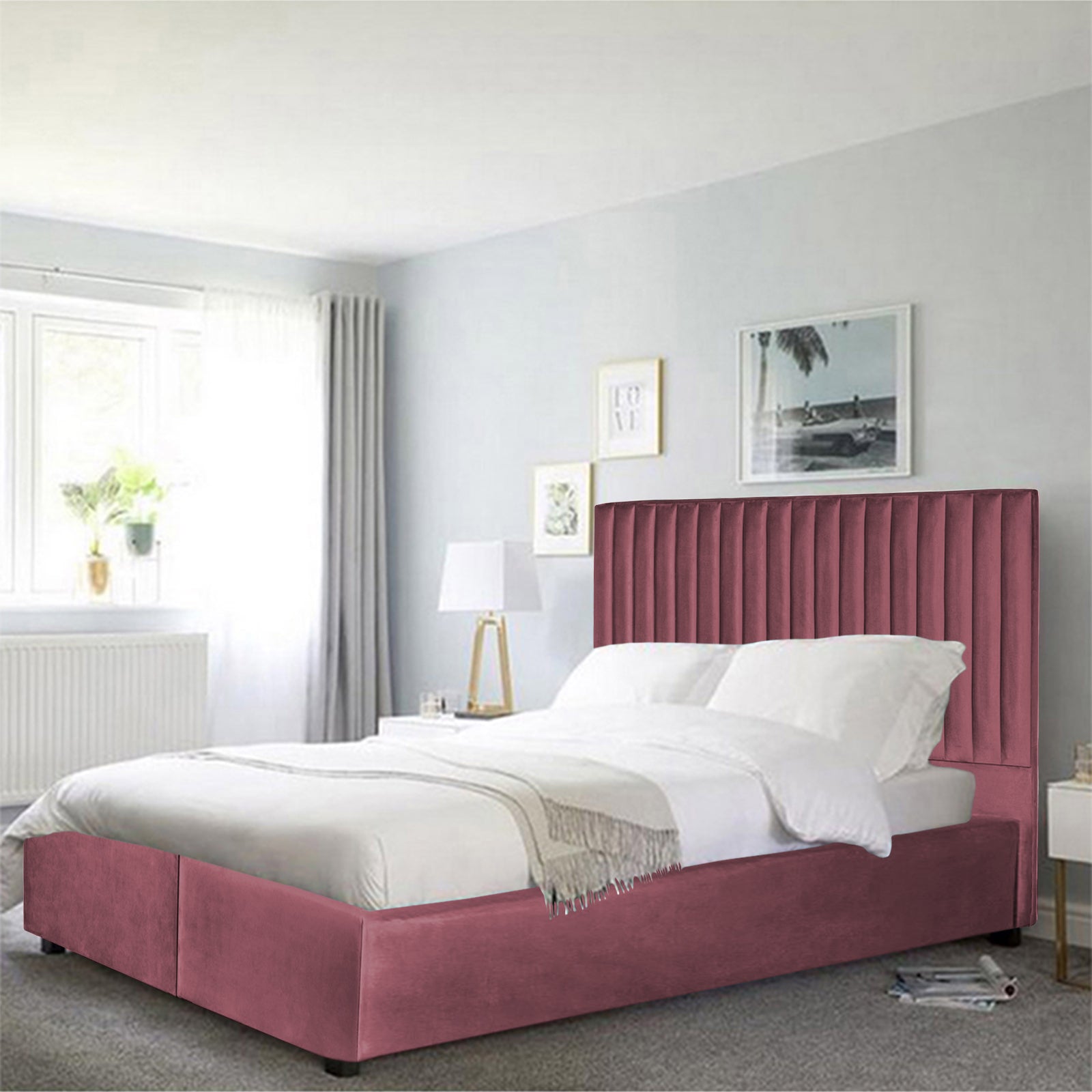 In House | Victoria Bed Frame Velvet Dark Pink 200x150