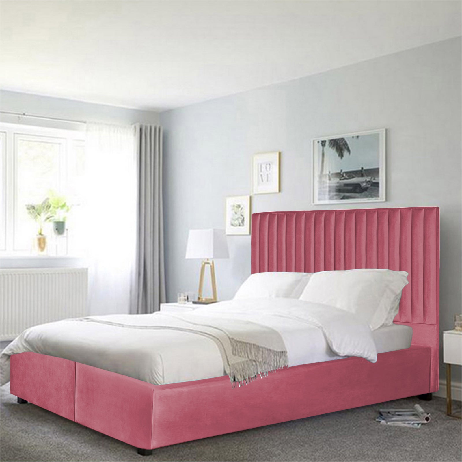 In House | Paris Bed Frame Velvet Light Pink 200x160