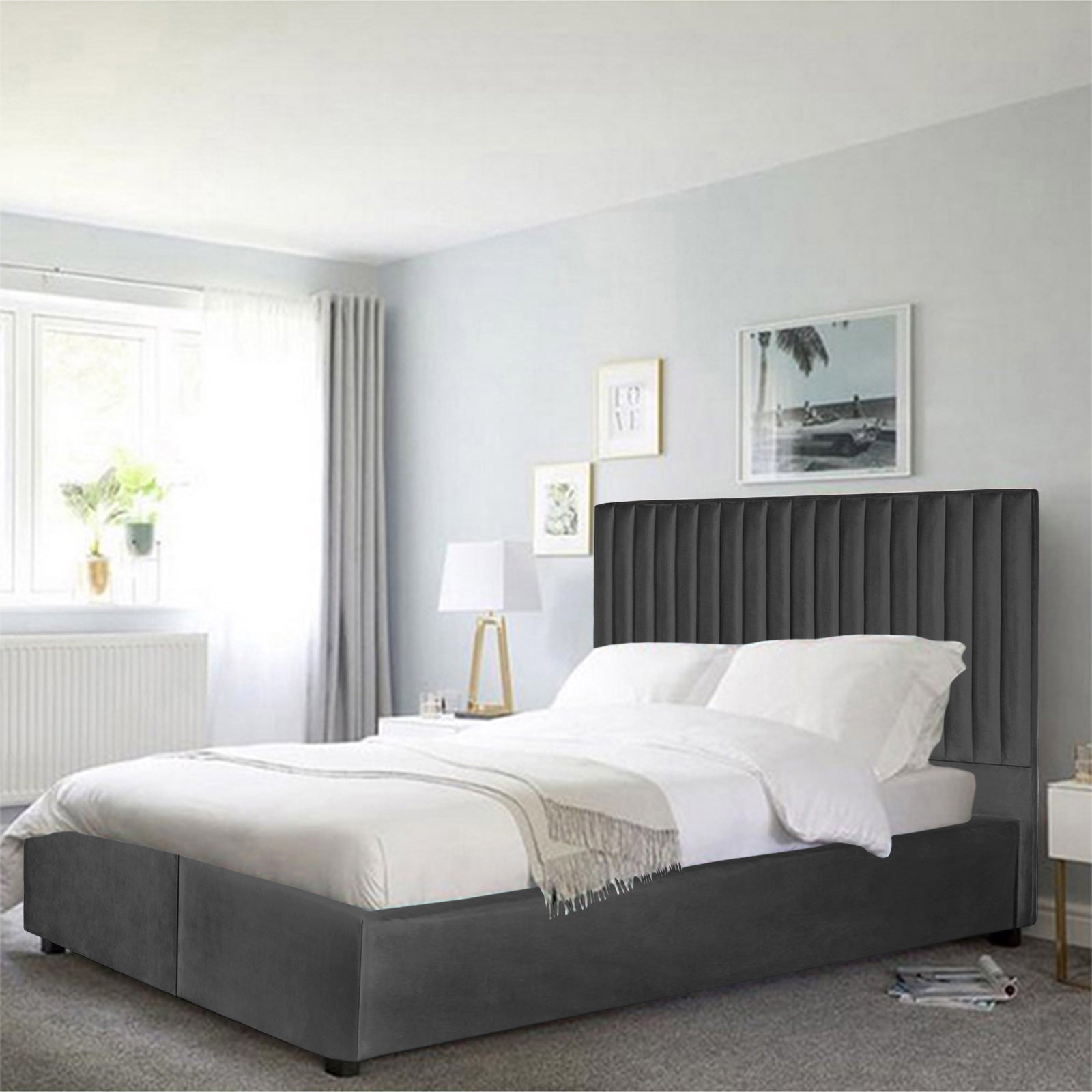 In House | Victoria Bed Frame Velvet Dark Grey 200x150