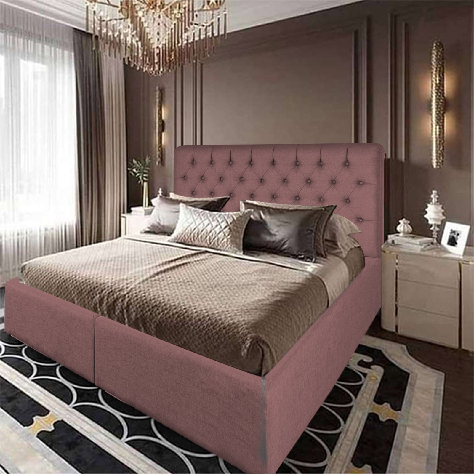 In House | Paris Bed Frame Velvet Dark Pink 200x180