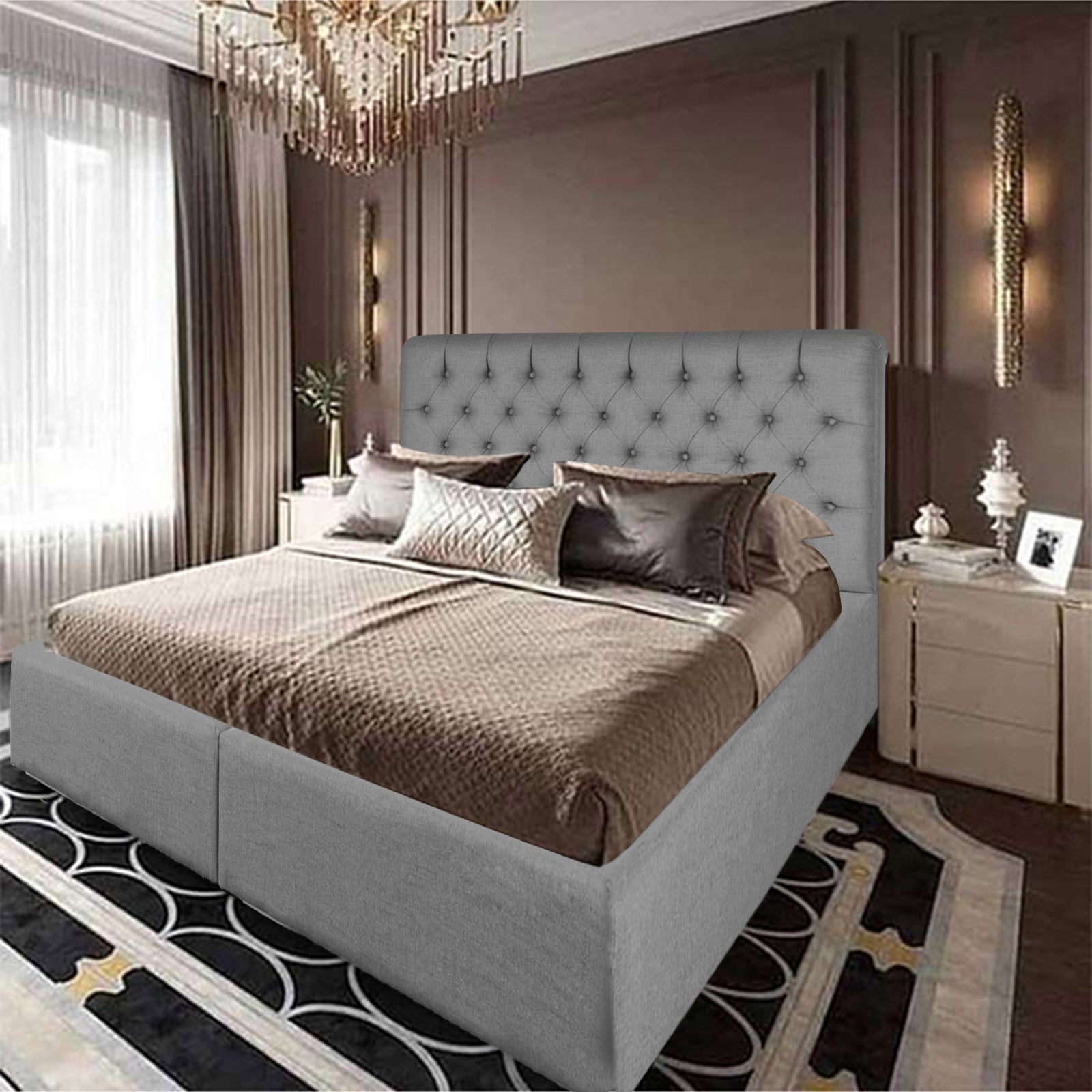 In House | Paris Bed Frame Velvet Light Grey 200x200