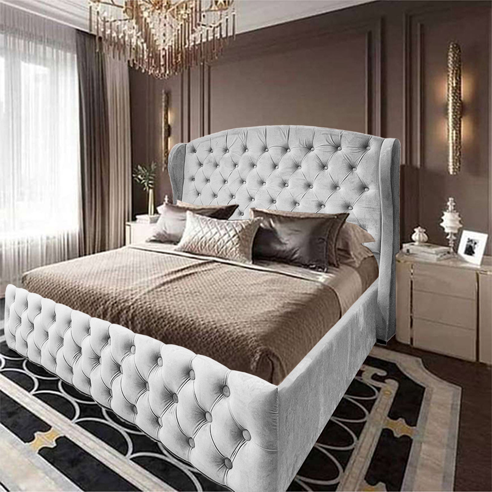 In House | Palermo Bed Frame Velvet White 200x160