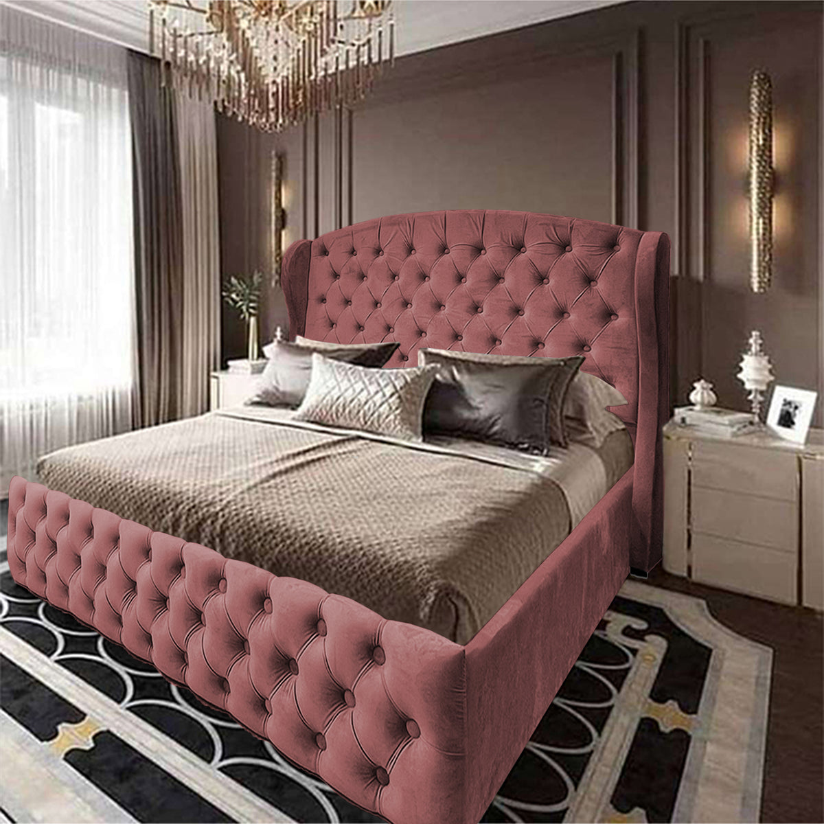 In House | Palermo Bed Frame Velvet Dark Pink 200x160