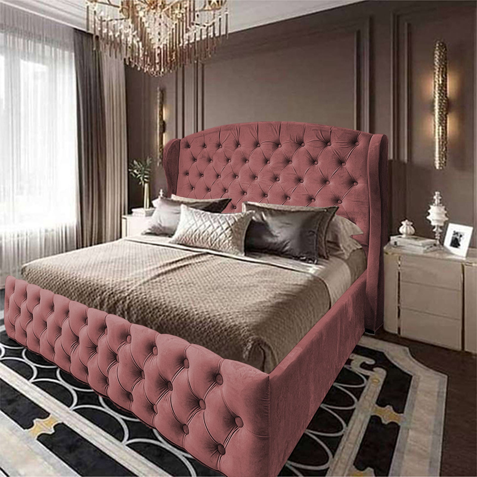 In House | Palermo Bed Frame Velvet Dark Pink 200x200