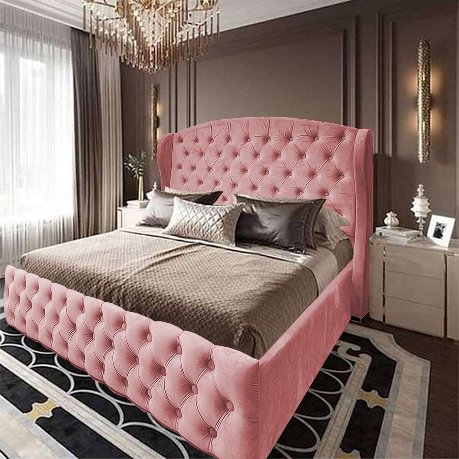 In House | Napoli Bed Frame Velvet Light Pink 200x100