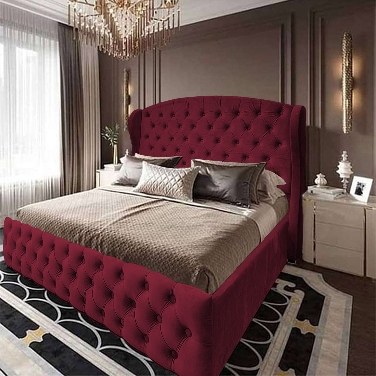 In House | Palermo Bed Frame Velvet Burgundy 200x180