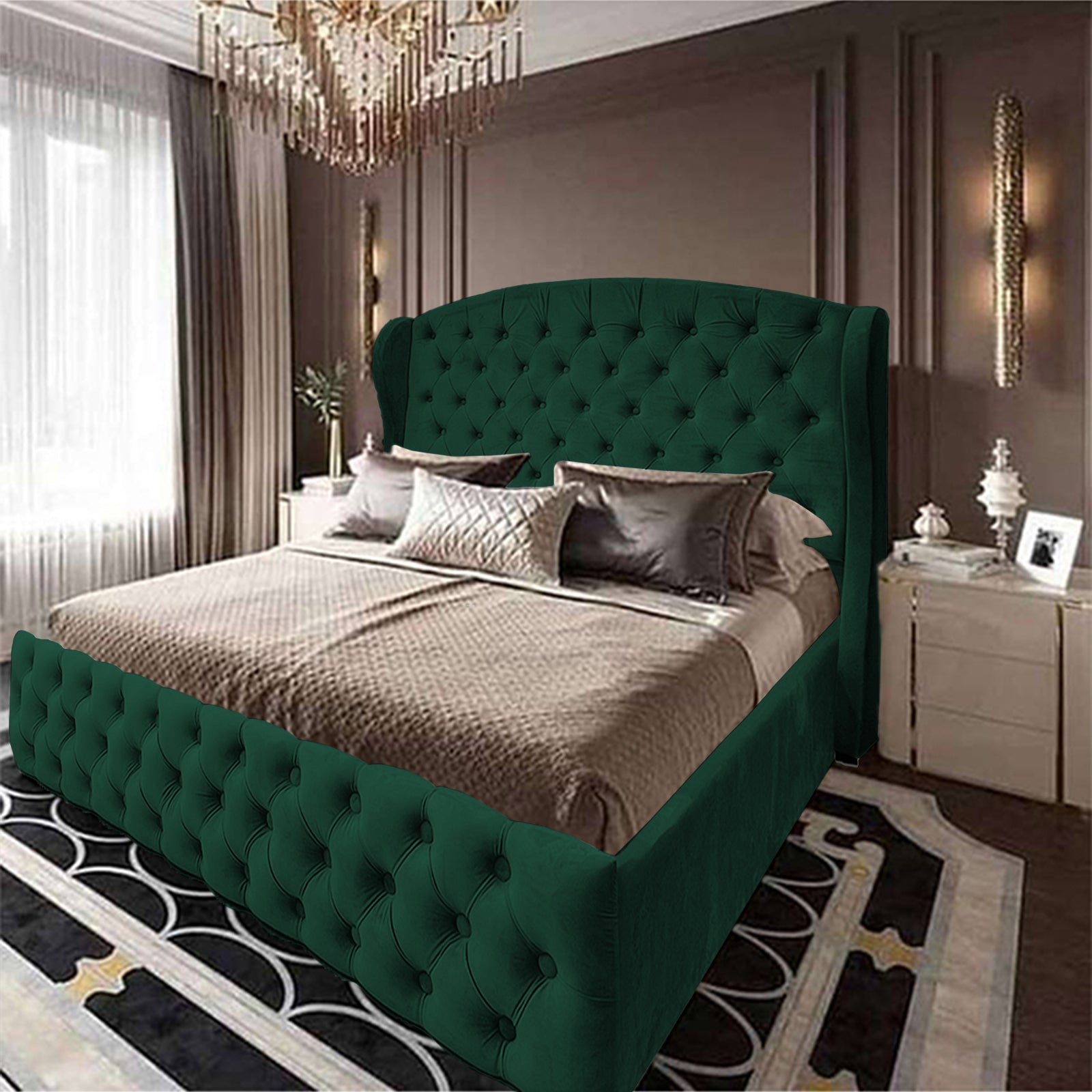 In House | Napoli Bed Frame Velvet Dark Green 200x90