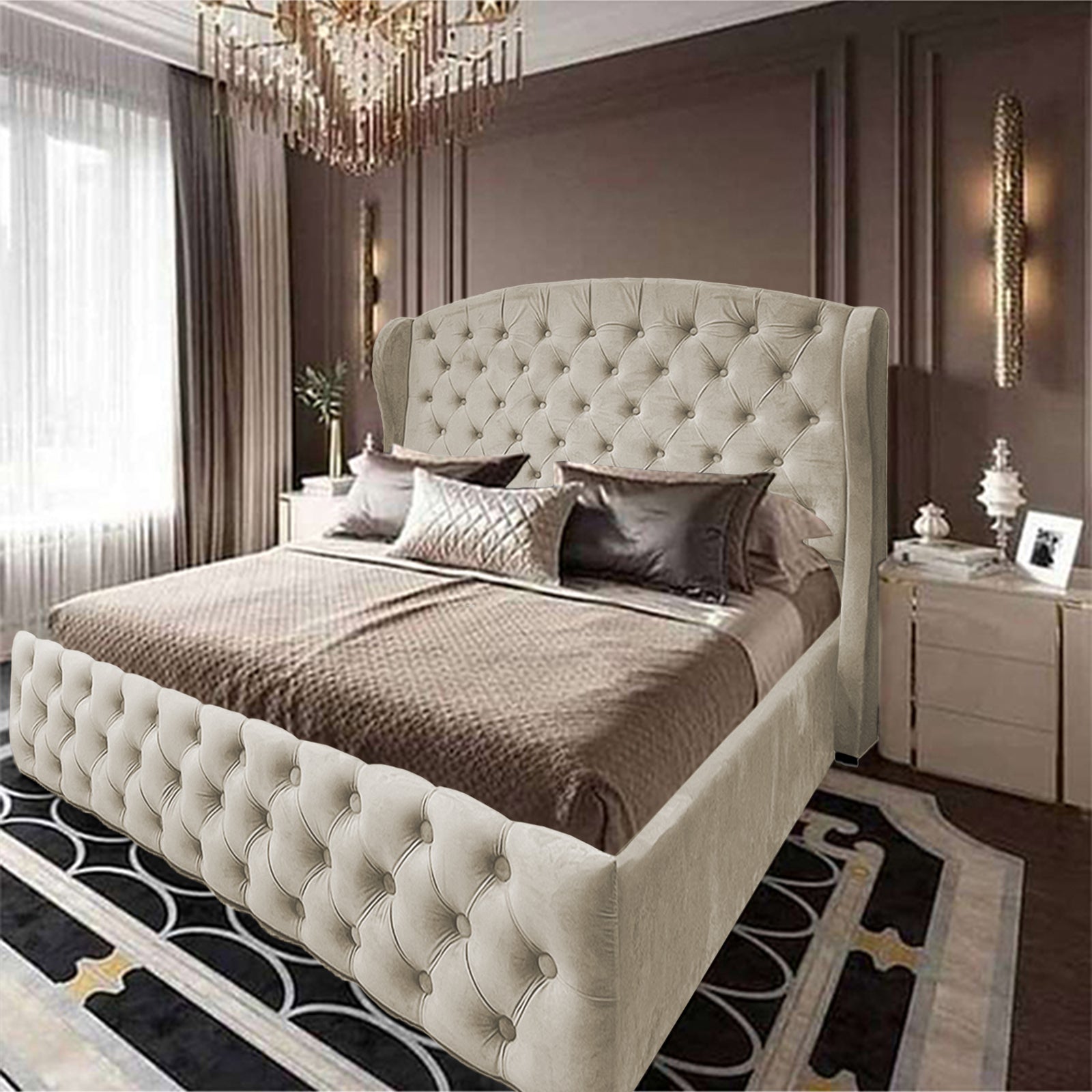 In House | Palermo Bed Frame Velvet Ivory 200x200