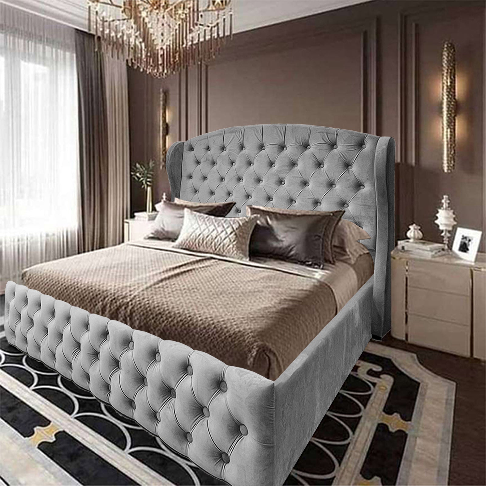 In House | Palermo Bed Frame Velvet Grey 200x200